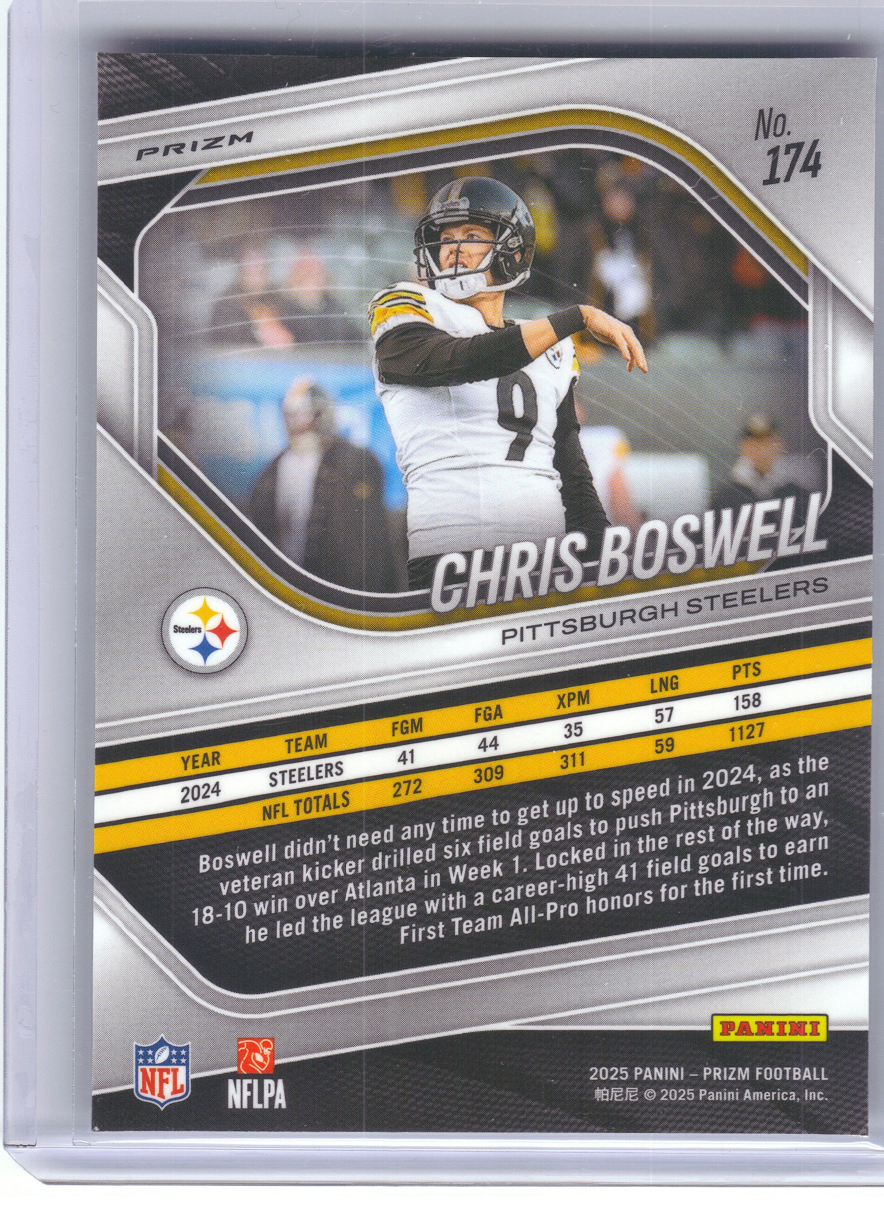 2025 Panini Prizm #174 Chris Boswell Black and White Checker Pittsburgh Steelers