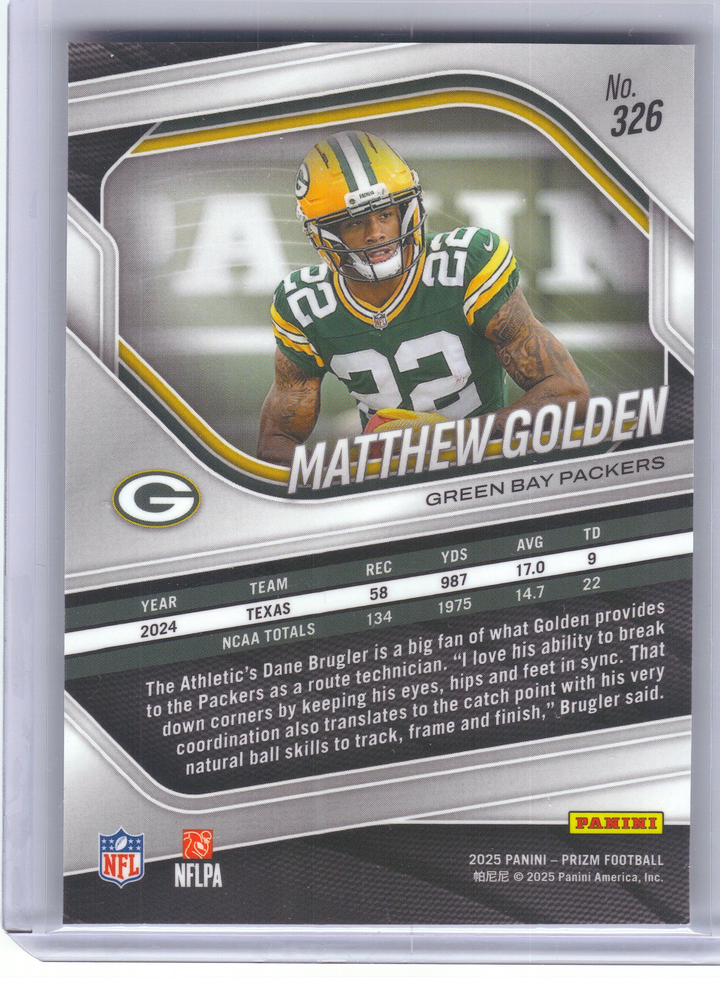 2025 Panini Prizm #326 Matthew Golden Green Bay Packers Rookie