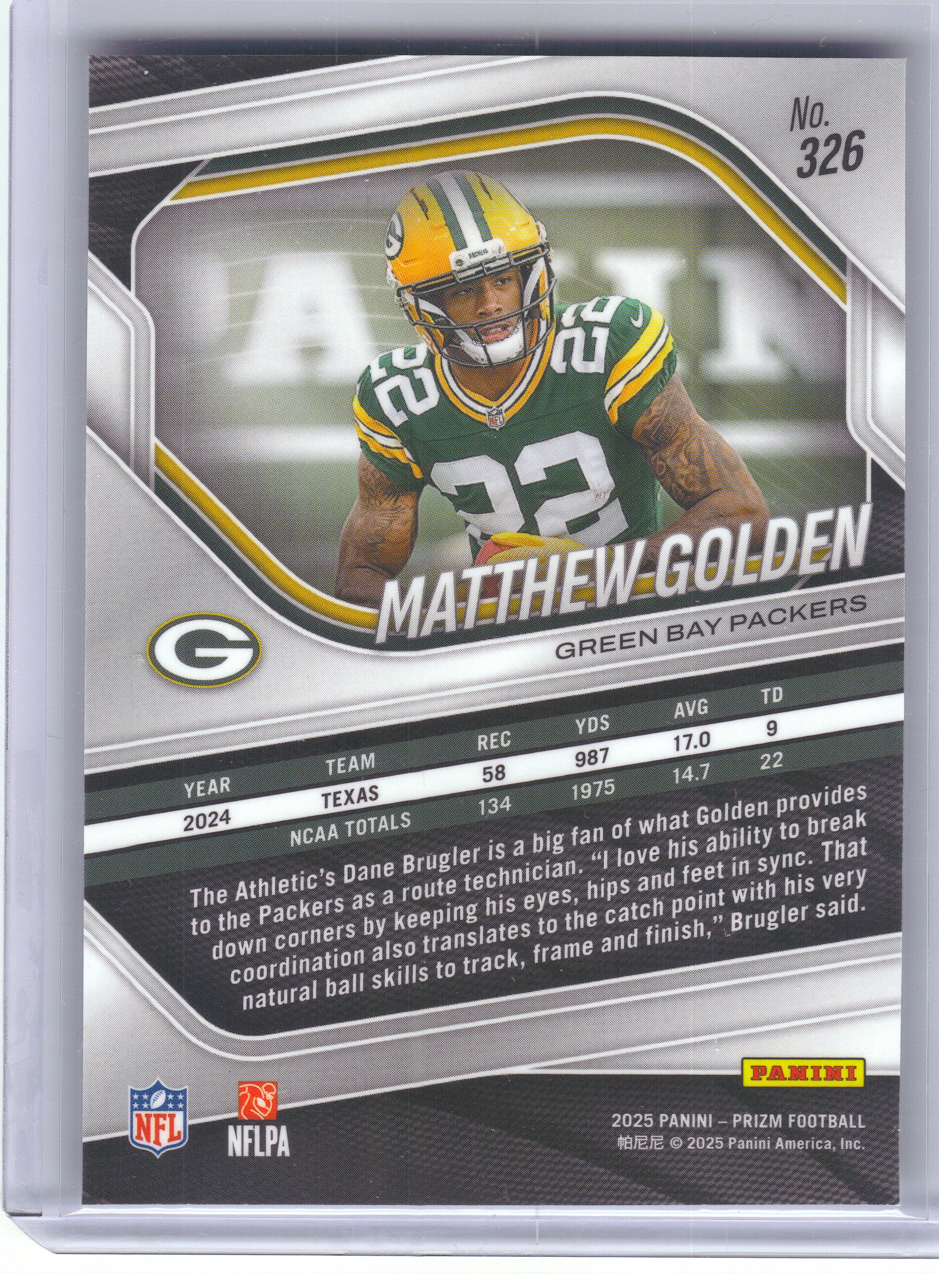2025 Panini Prizm #326 Matthew Golden Green Bay Packers Rookie