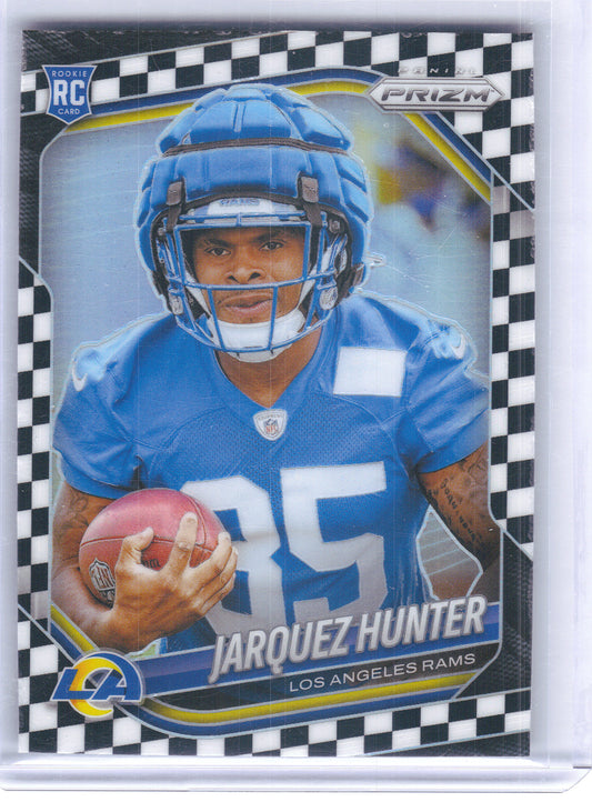 2025 Panini Prizm #353 Jarquez Hunter Black and White Checker Los Angeles Rams