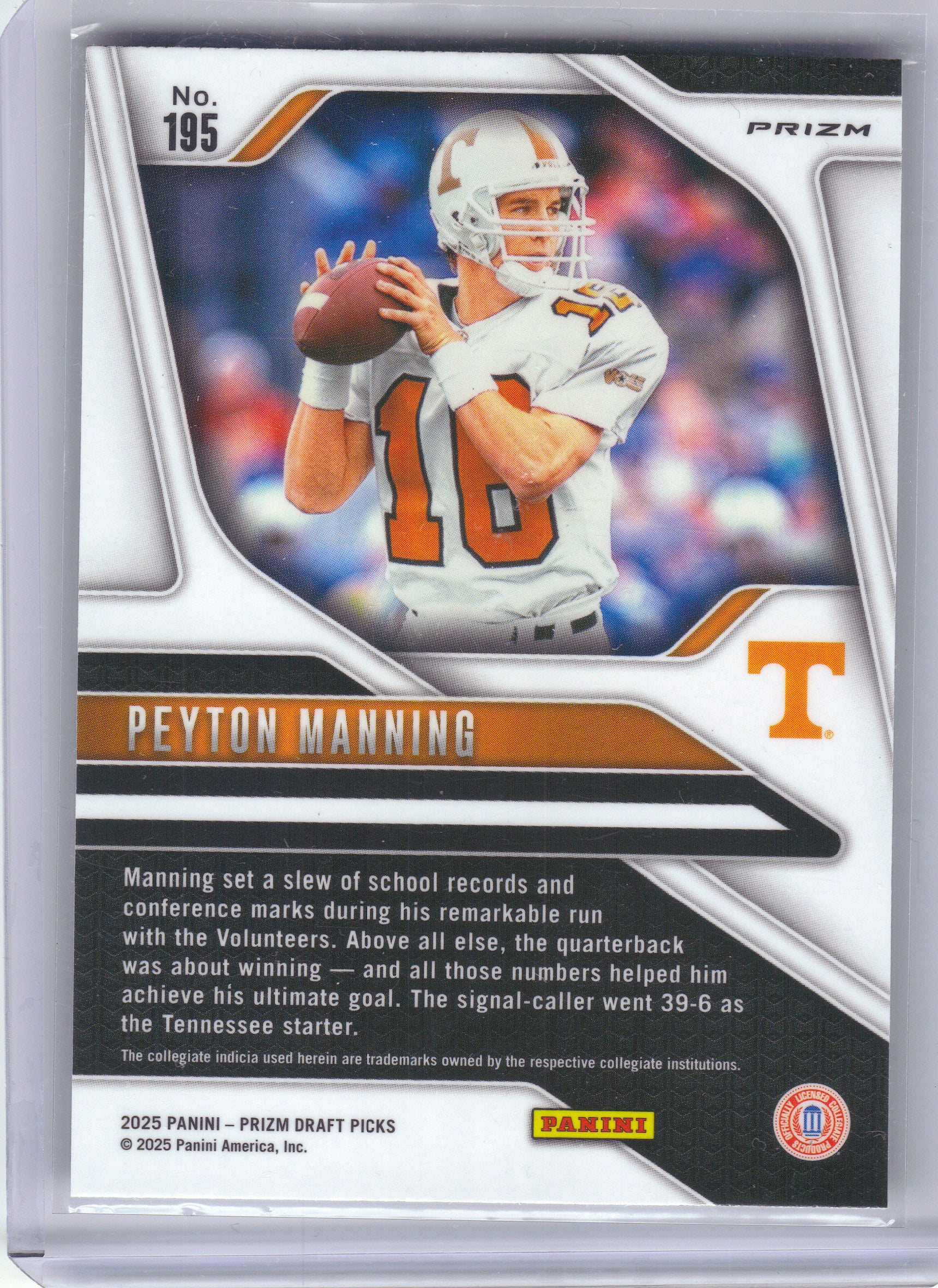 2025 Panini Prizm Draft Picks #195 Peyton Manning Prizms Silver Tennessee Volunteers
