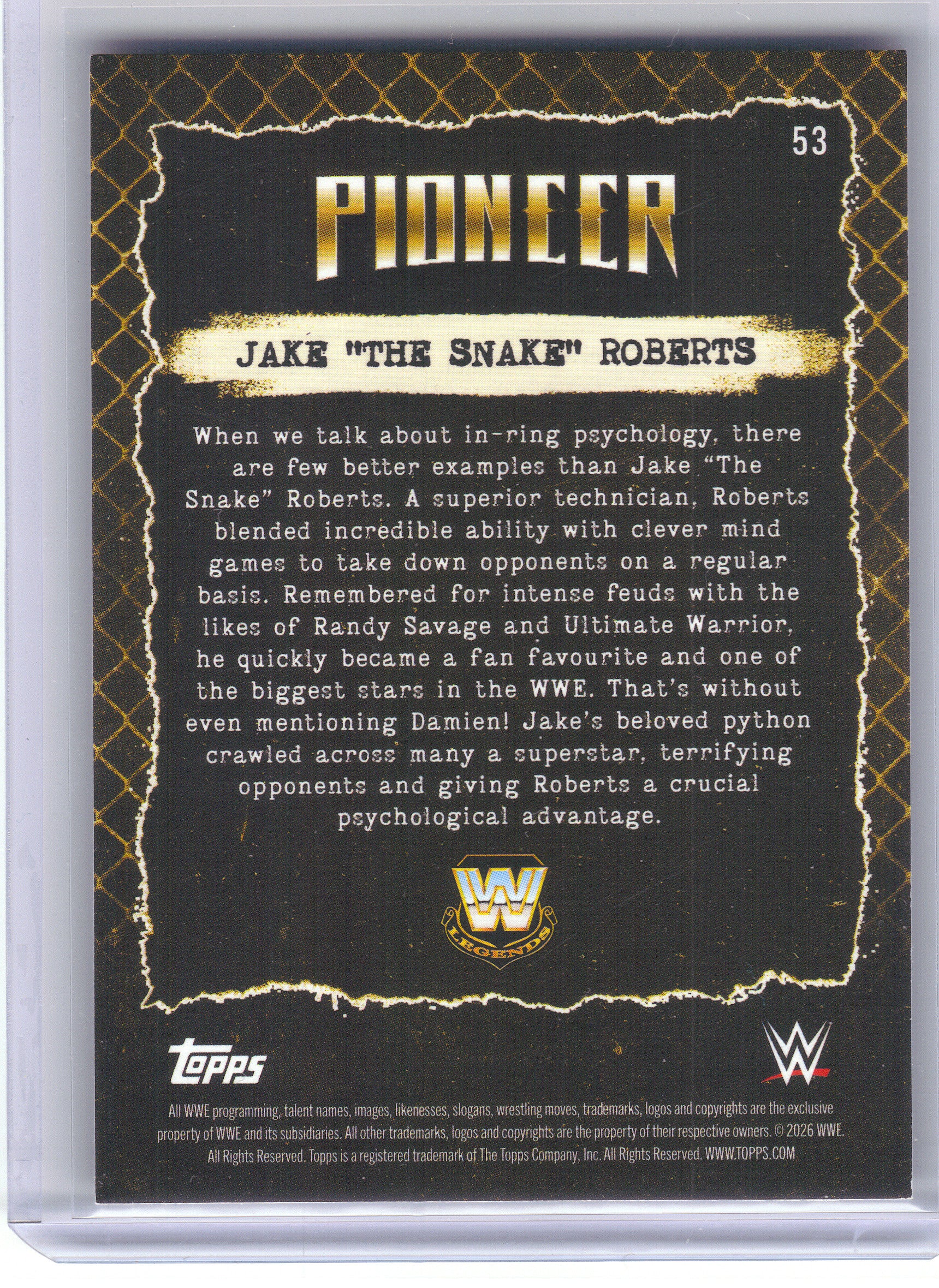 2026 Topps Decades WWF #53 Jake "The Snake" Roberts Gold /50