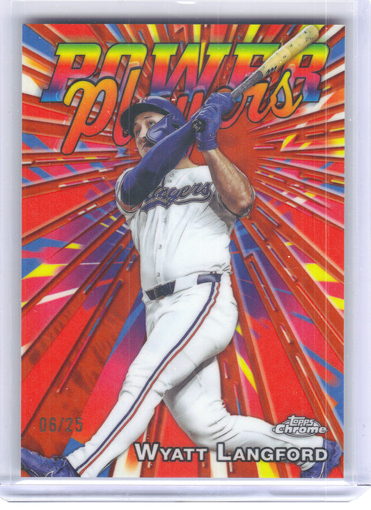 2025 Topps Chrome Update #PP-39 Wyatt Langford Power Players Orange Refractors #/25 Texas Rangers SN