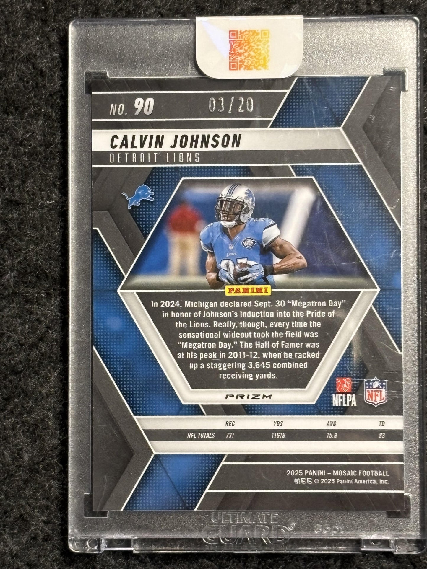 2025 Panini Mosaic #90 Calvin Johnson Mosaic Choice Cherry Blossom SSP Detroit Lions SN