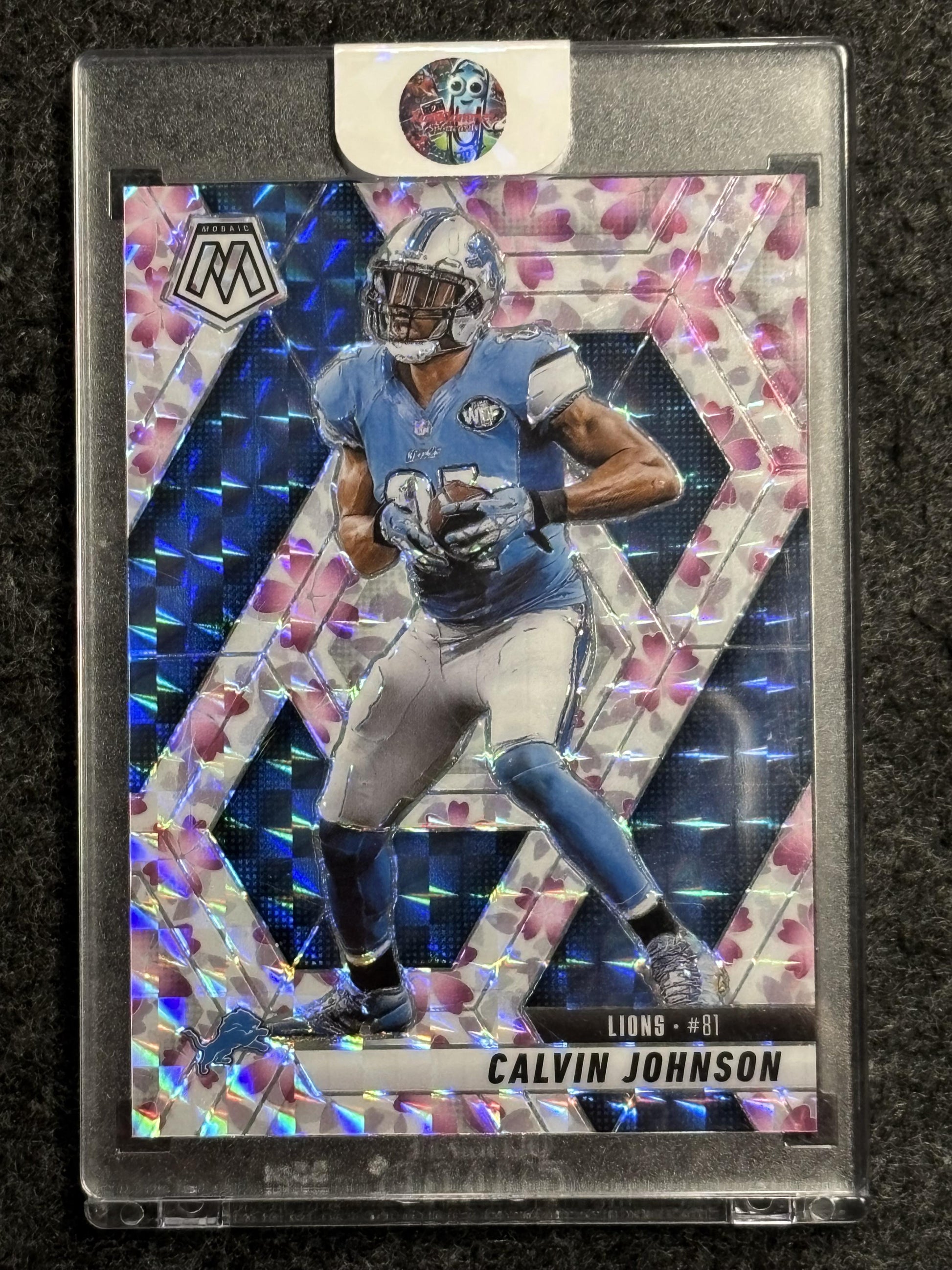 2025 Panini Mosaic #90 Calvin Johnson Mosaic Choice Cherry Blossom SSP Detroit Lions SN