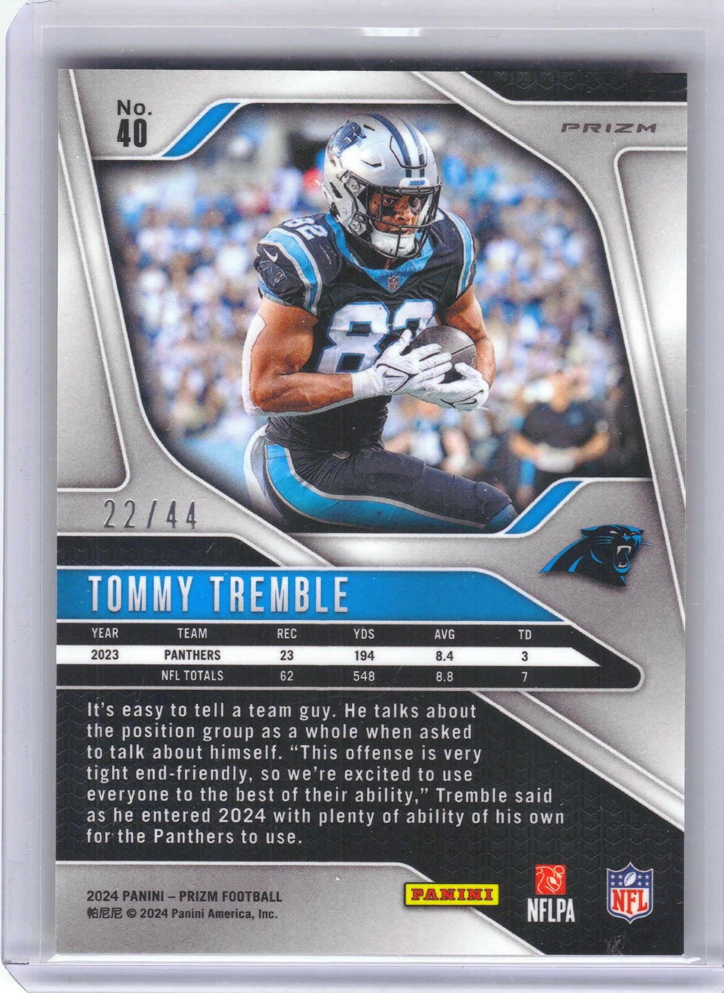 2024 Panini Prizm #40 Tommy Tremble Red and Yellow #/44 Carolina Panthers SN