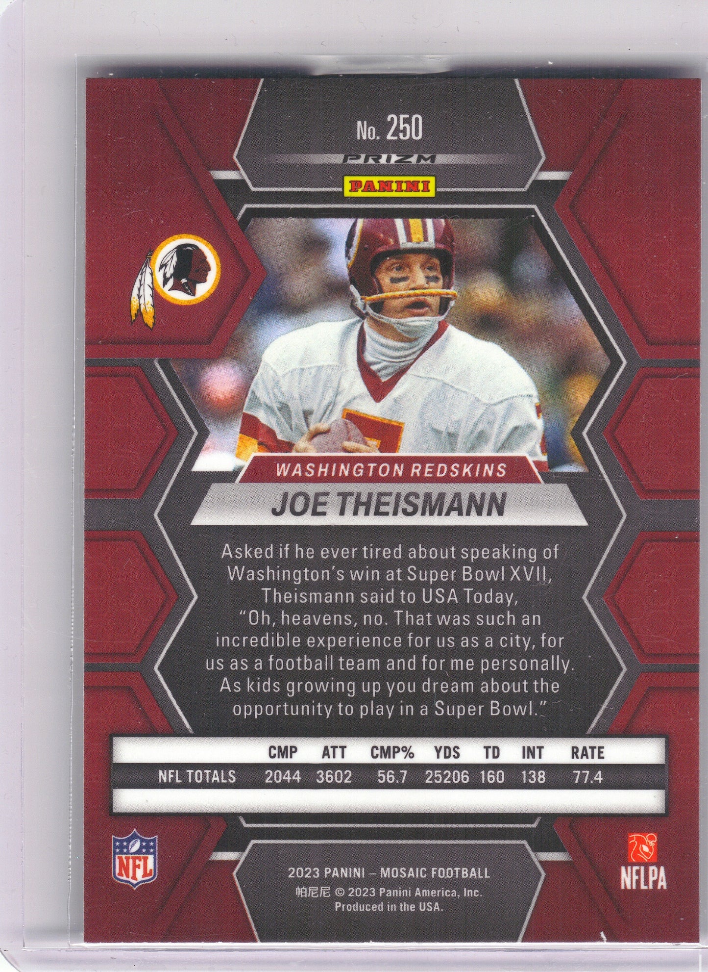 2023 Panini Mosaic #250 Joe Theismann Green Mosaic Washington Redskins
