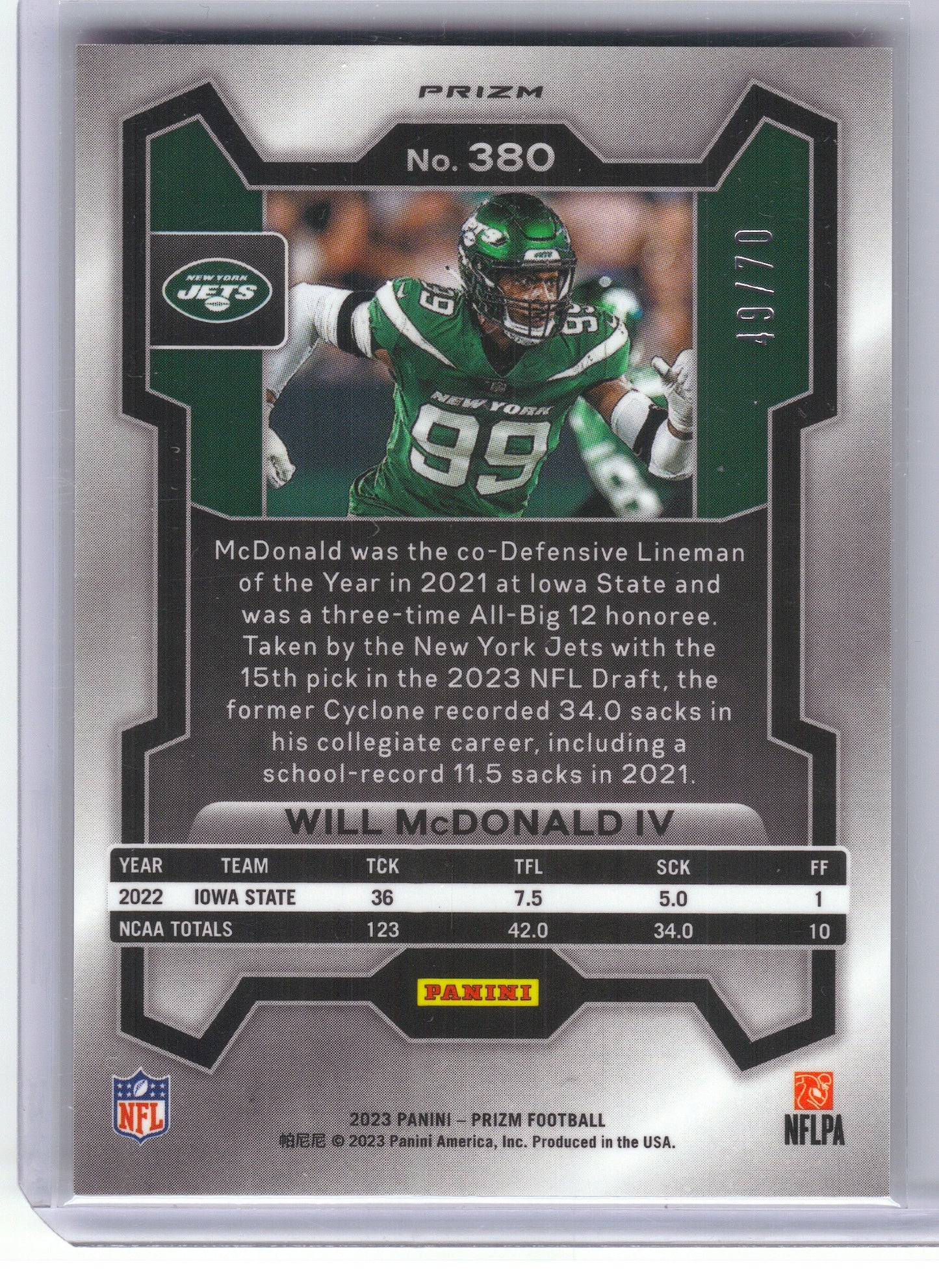 2023 Panini Prizm #380 Will McDonald IV No Huddle Red #/70 New York Jets SN