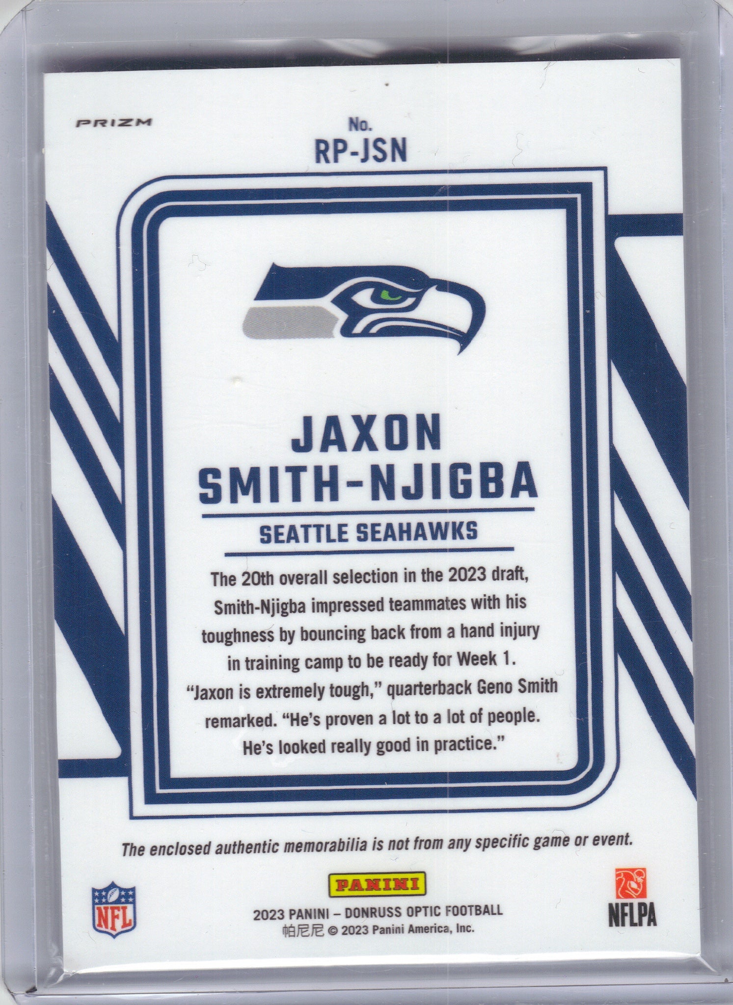 2023 Donruss Optic #RP-ZC Zach Charbonnet Rookie Phenom Blue Hyper Seattle Seahawks Memorabilia
