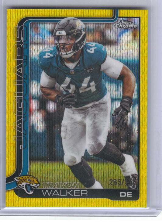 2025 Topps Chrome #141 Travon Walker Yellow Wave Refractor #/275 Jacksonville Jaguars SN