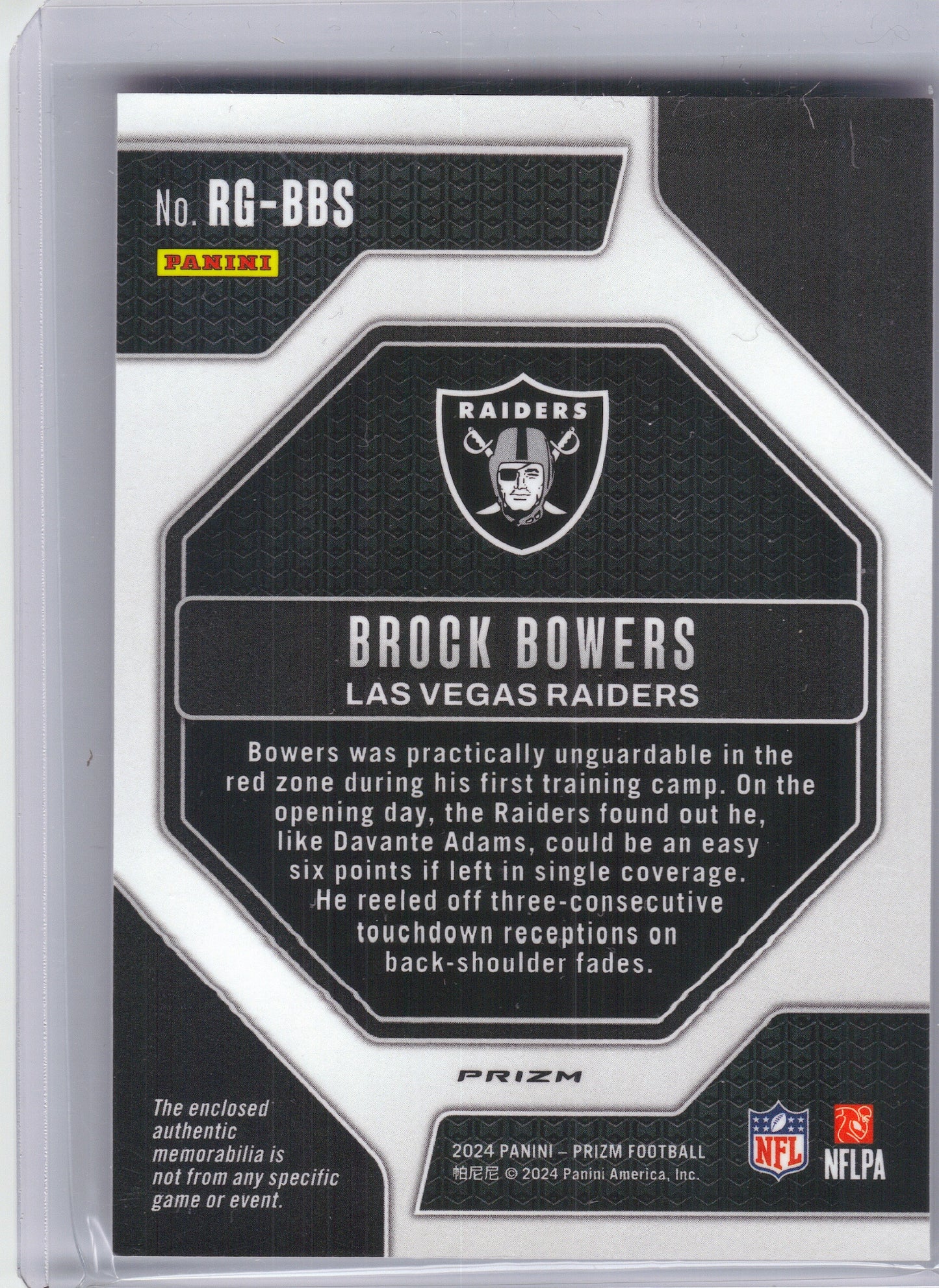 2024 Panini Prizm #RG-BBS Brock Bowers Rookie Gear Las Vegas Raiders Memorabilia