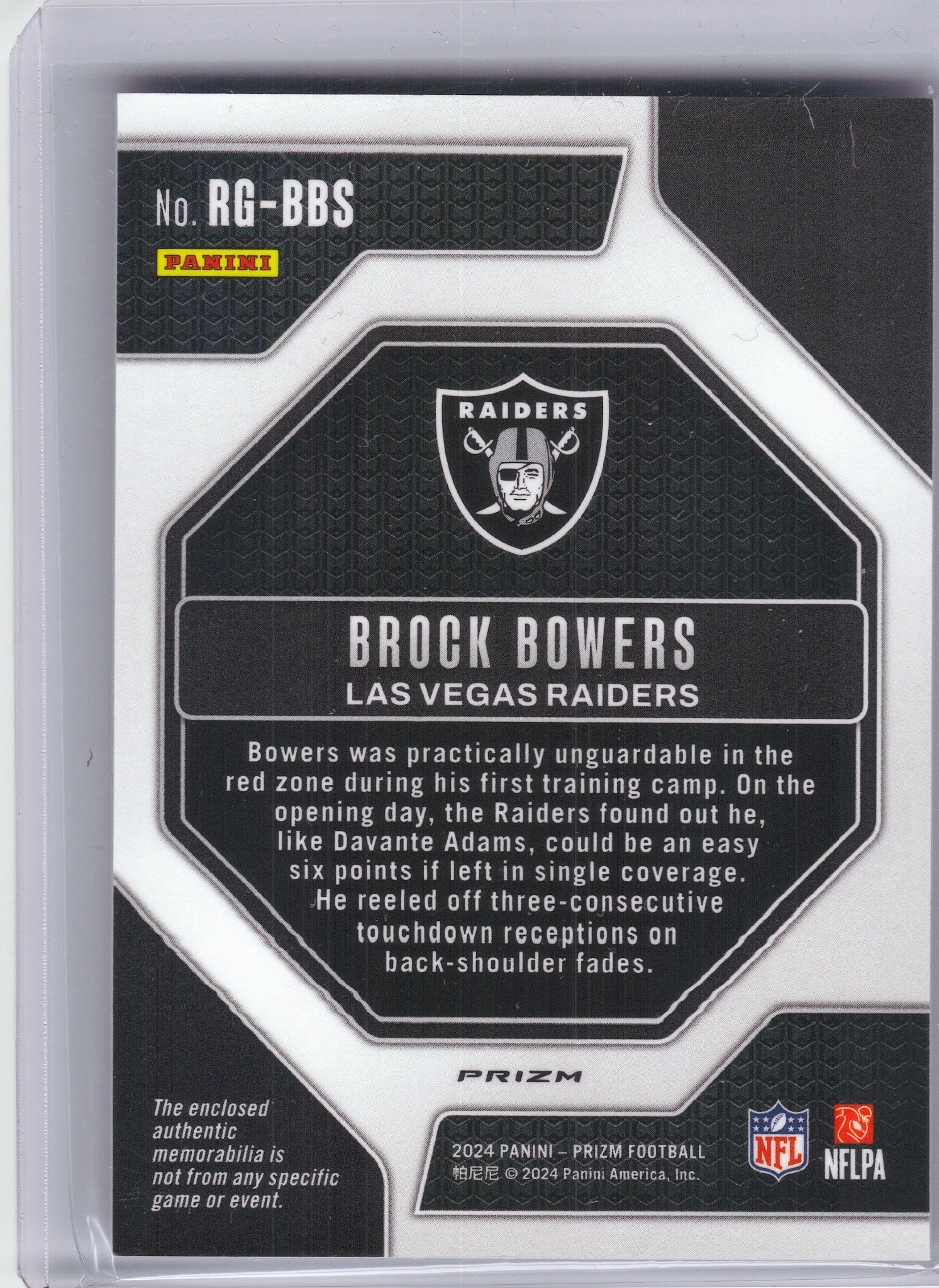 2024 Panini Prizm #RG-BBS Brock Bowers Rookie Gear Las Vegas Raiders Memorabilia