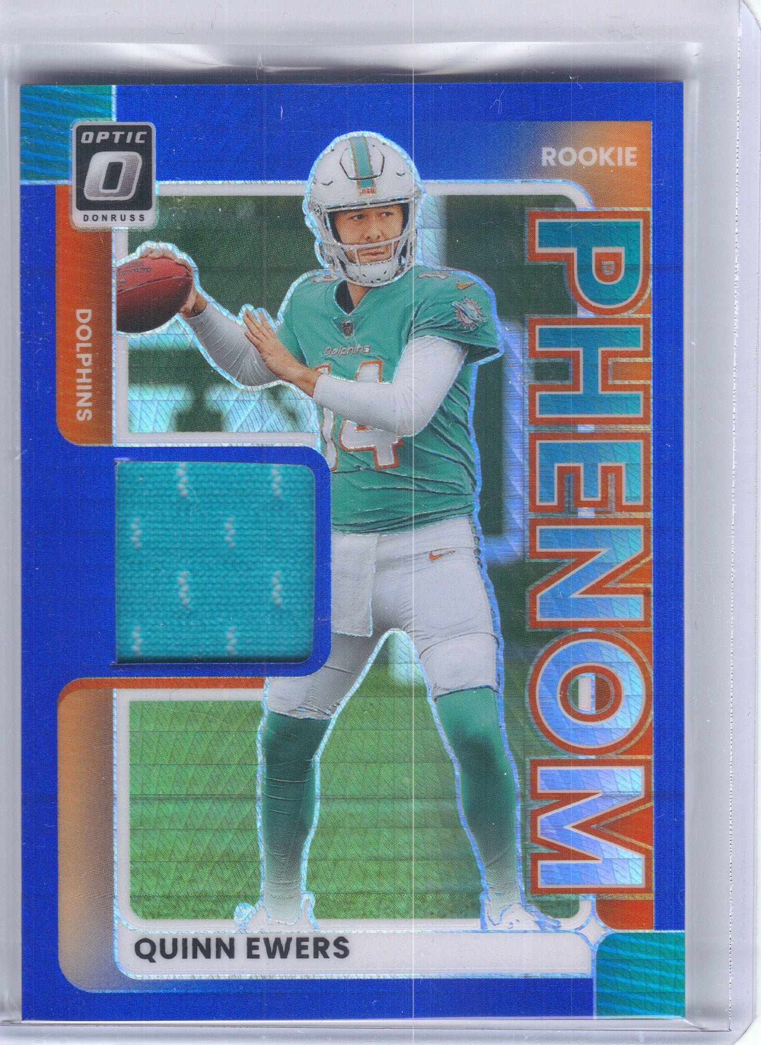 2025 Donruss Optic #RPBH-QES Quinn Ewers Rookie Phenoms Blue Hyper Miami Dolphins Memorabilia