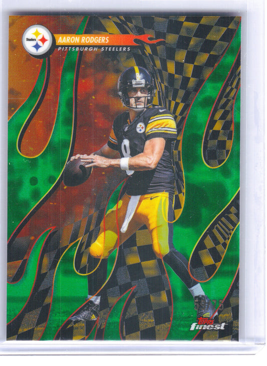 2025 Finest #T-27 Aaron Rodgers Torchers Green Refractor #/75 Pittsburgh Steelers SN