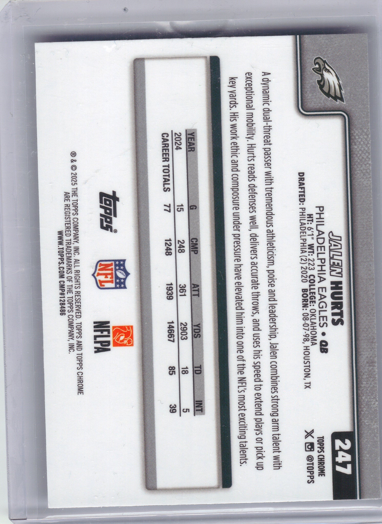 2025 Topps Chrome #247b Jalen Hurts Variation Philadelphia Eagles