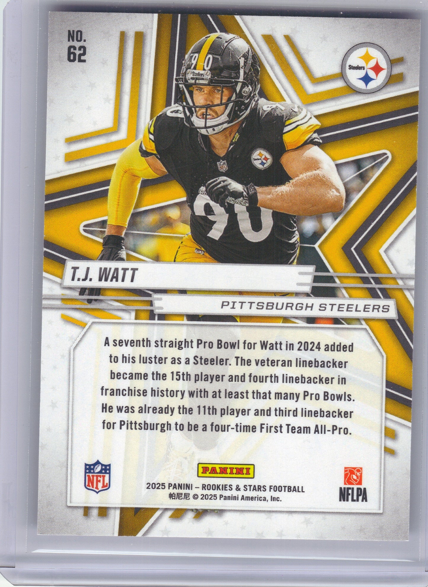 2025 Panini Rookies & Stars #62 T.J. Watt Purple #/999 Pittsburgh Steelers SN