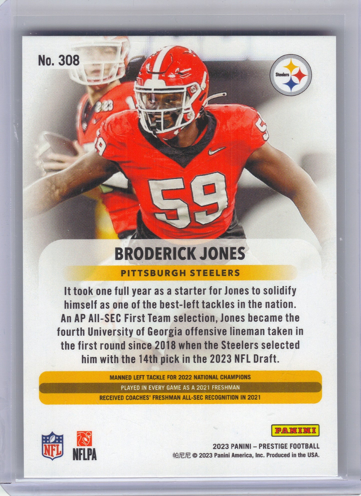 2023 Panini Prestige #308 Broderick Jones Xtra Points Premium Pink #/25 Pittsburgh Steelers SN, Rookie