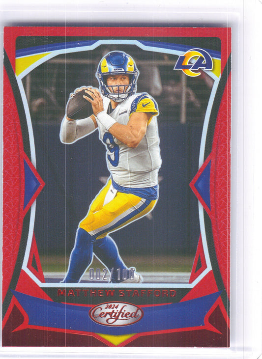 2024 Panini Certified #73 Matthew Stafford Mirror Red #/100 Los Angeles Rams SN