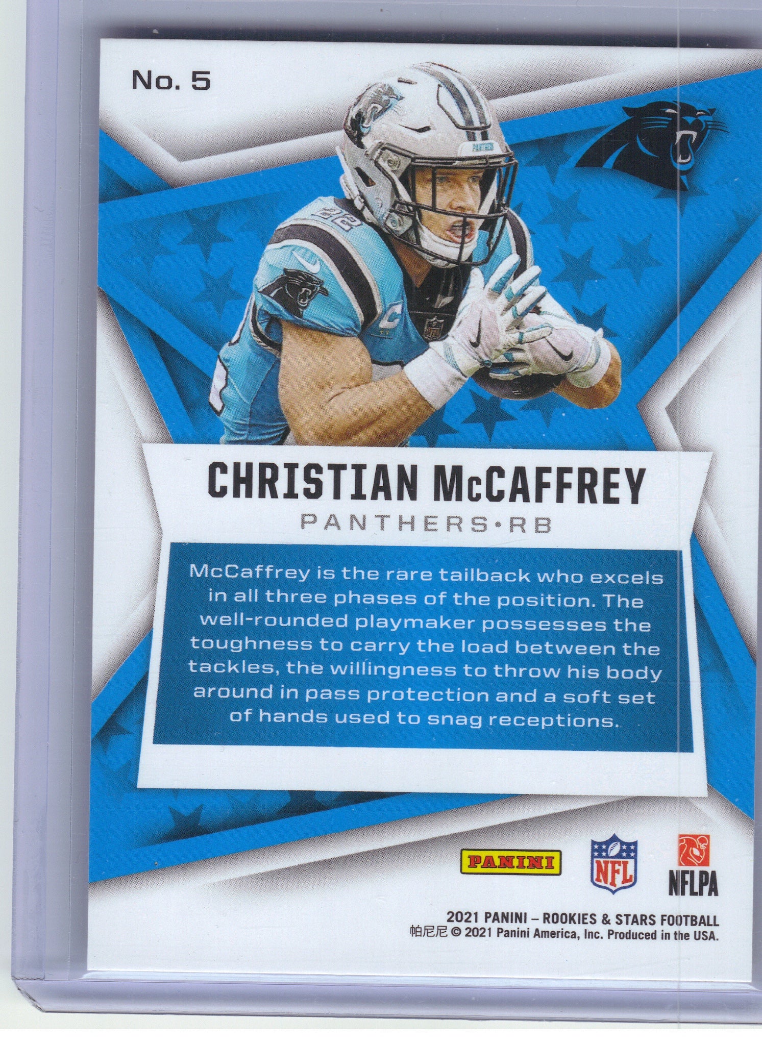 2021 Panini Rookies & Stars #5 Christian McCaffrey Orange #/99 Carolina Panthers SN