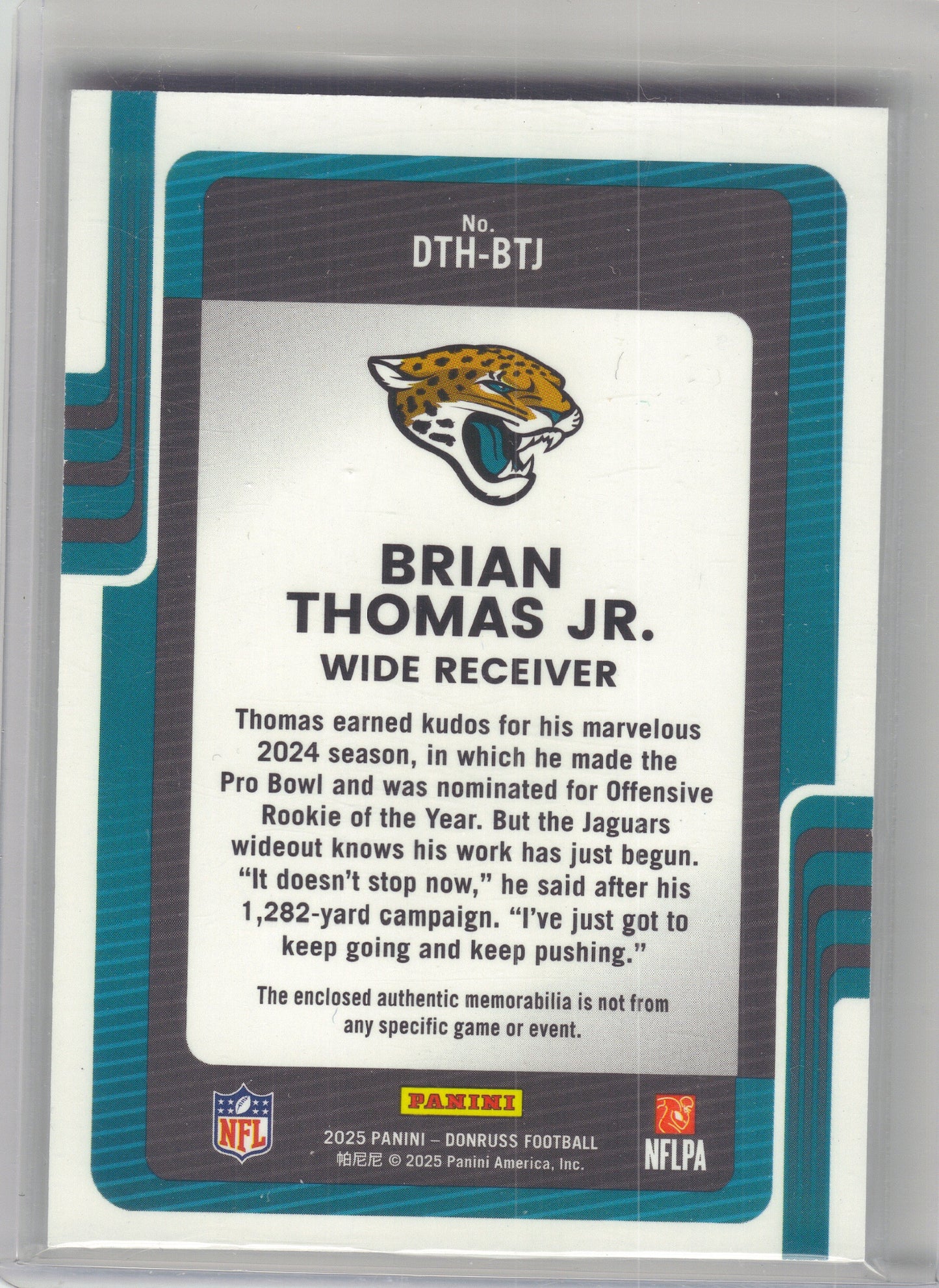 2025 Donruss #DTH-BTJ Brian Thomas Jr. Donruss Threads Jacksonville Jaguars Memorabilia