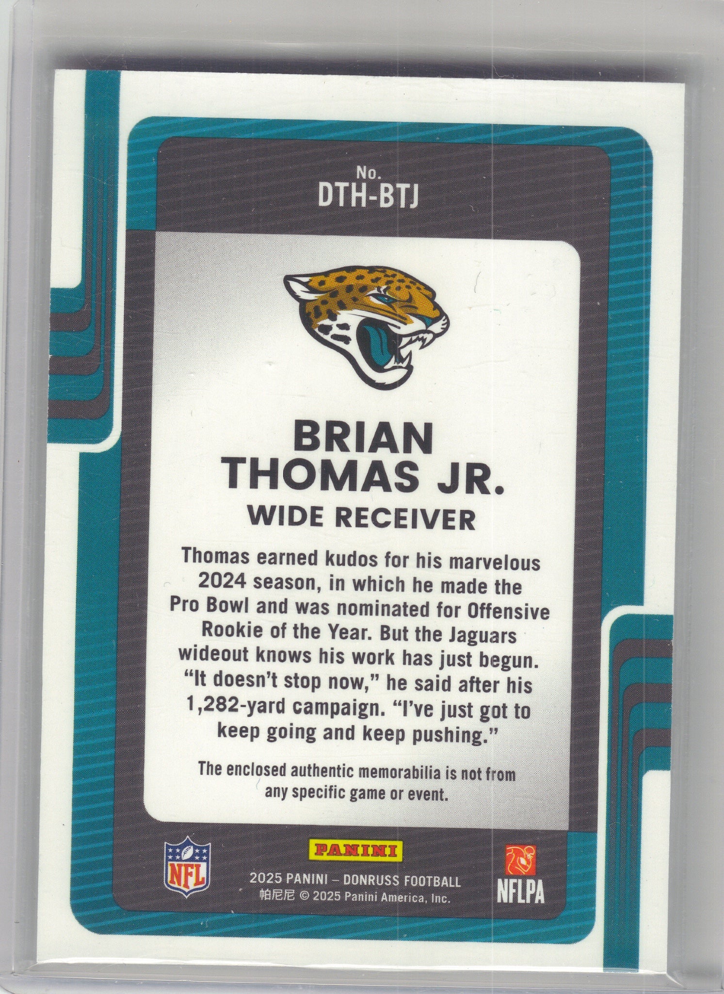 2025 Donruss #DTH-BTJ Brian Thomas Jr. Donruss Threads Jacksonville Jaguars Memorabilia