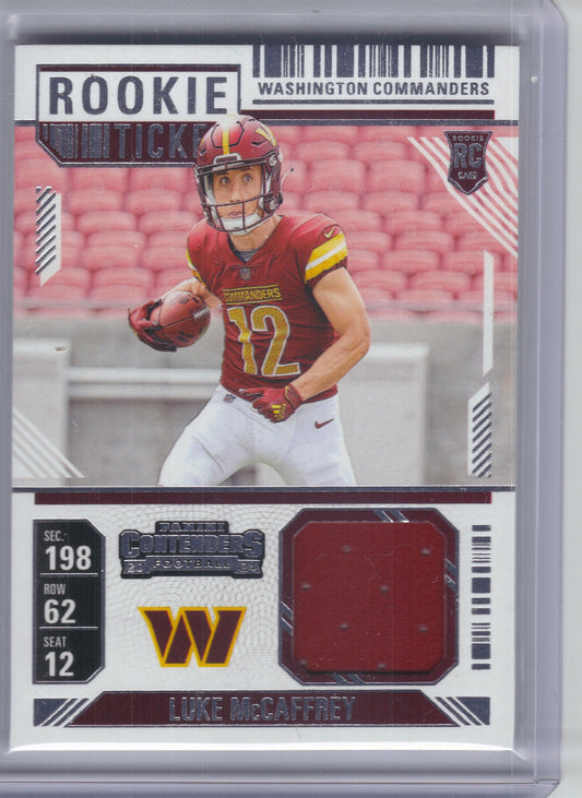 2024 Panini Contenders #RTS-LMY Luke McCaffrey Rookie Ticket Swatches Washington Commanders Memorabilia