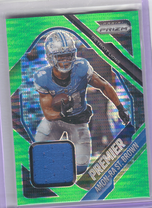 2025 Panini Prizm #PJY-ASB Amon-Ra St. Brown Premier Jerseys Neon Green Pulsar Detroit Lions Memorabilia