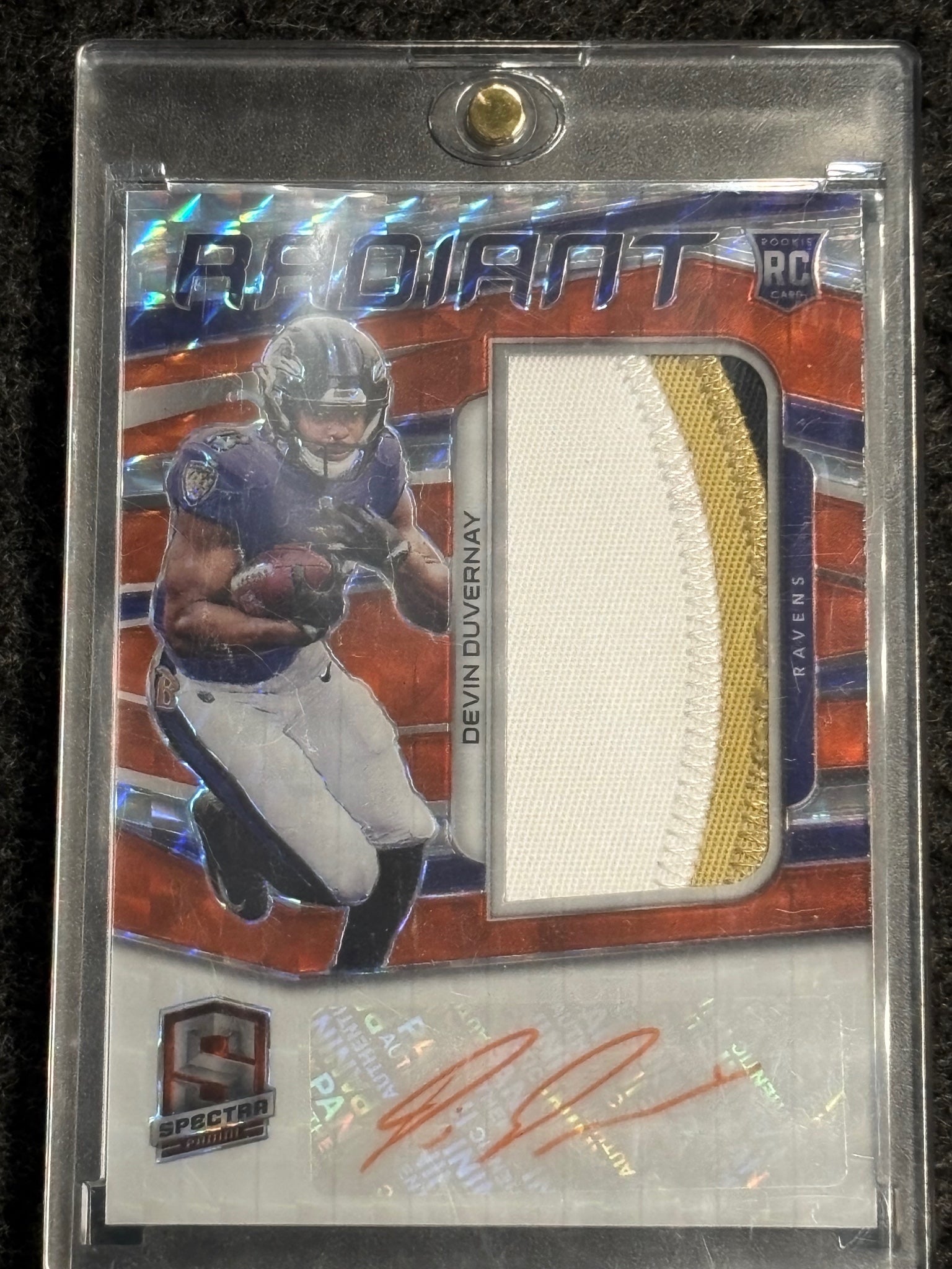 2020 Panini Spectra #16 Devin Duvernay Radiant Rookie Patch Signatures Neon Orange #/15 Baltimore Ravens SN, Memorabilia, Auto