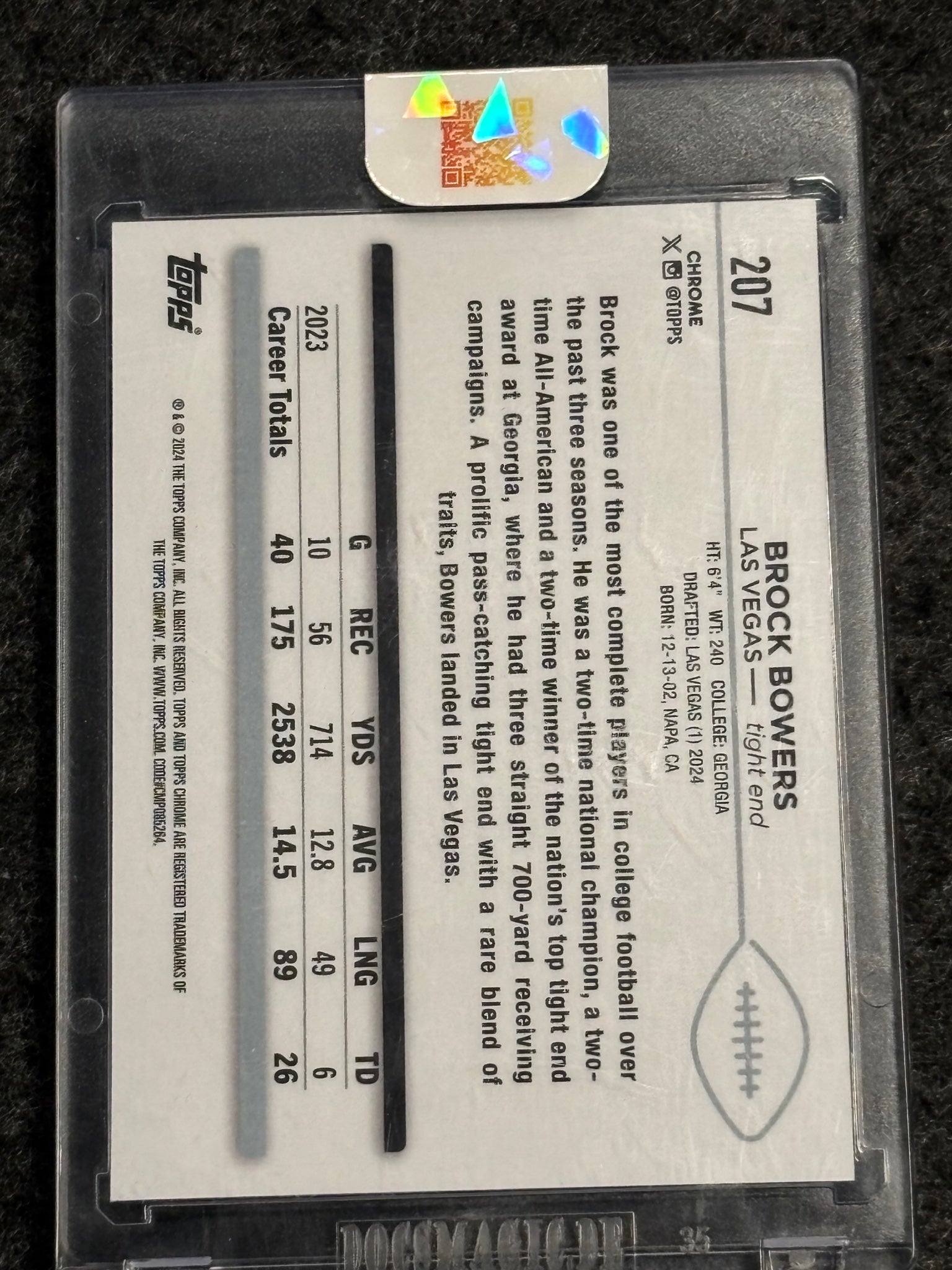2024 Topps Chrome #207 Brock Bowers Red Wave Refractor #/5 Las Vegas Raiders SN, Rookie