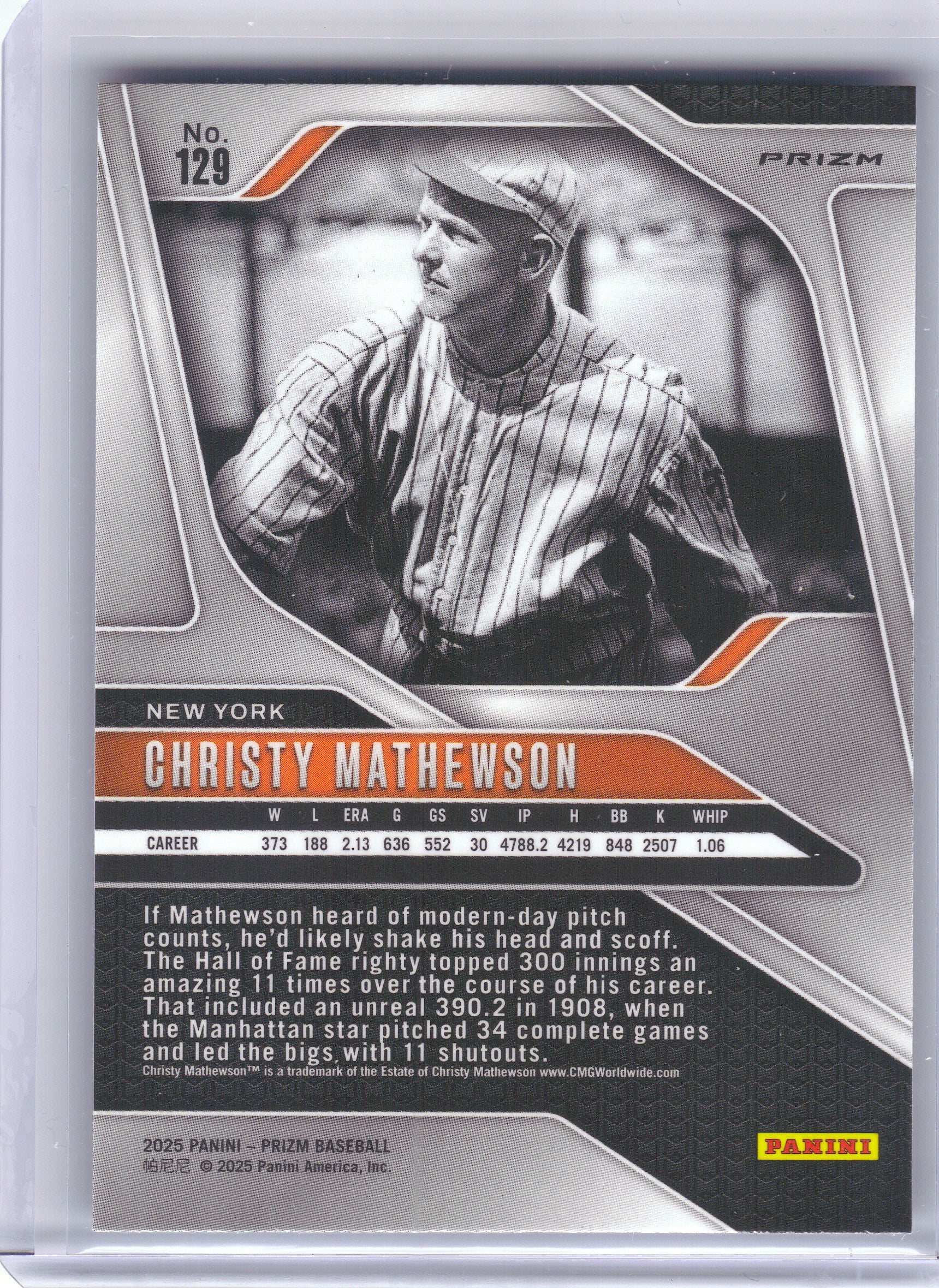 2025 Panini Prizm #129 Christy Mathewson Blue Ice Prizms New York Giants
