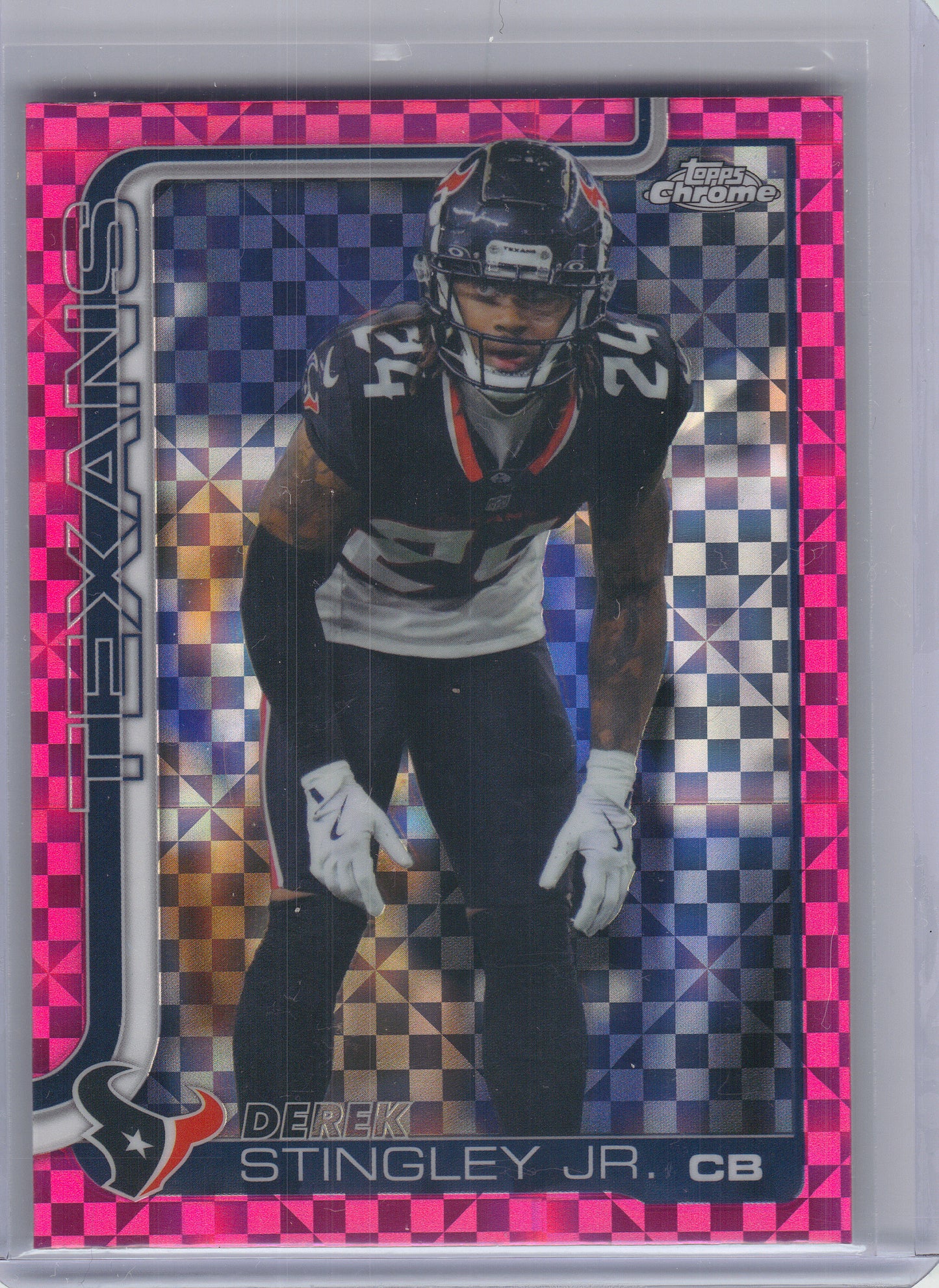 2025 Topps Chrome #116 Derek Stingley Jr. Hot Pink X-Fractor Houston Texans