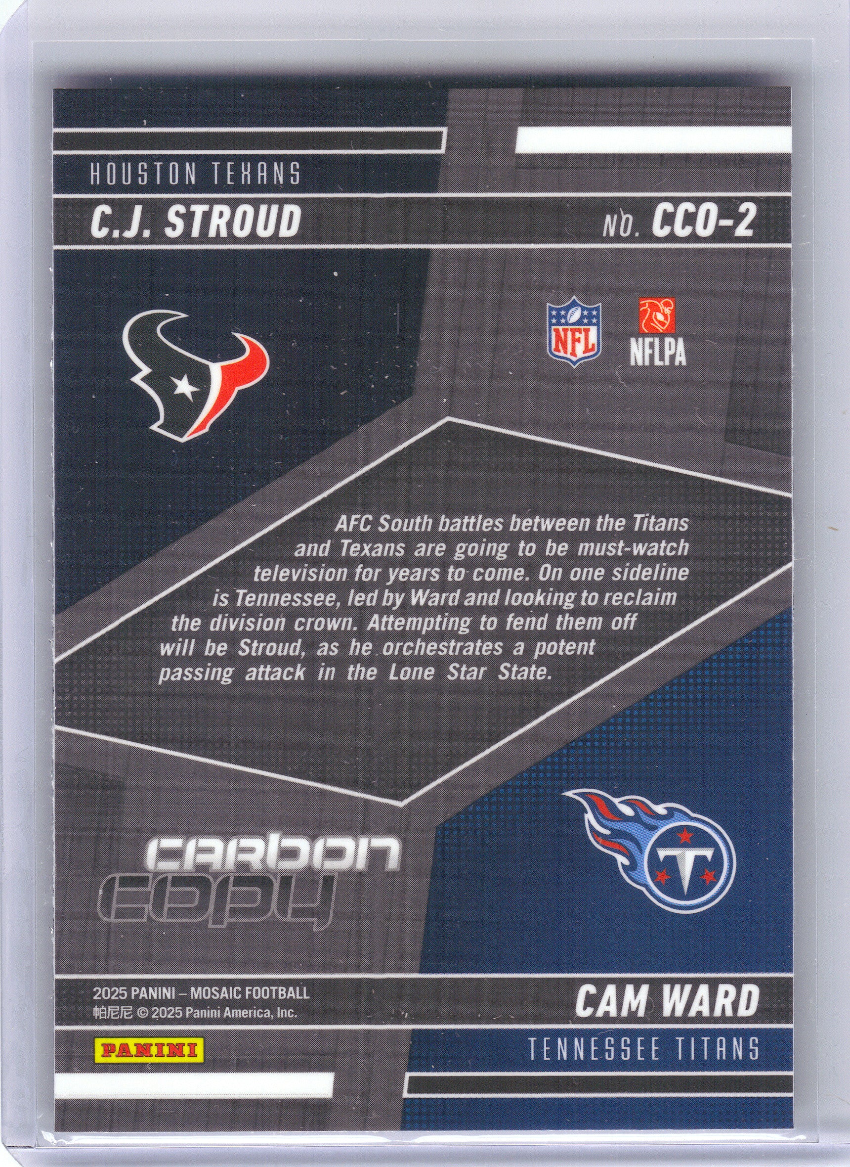 2025 Panini Mosaic #CCO-2 C.J. Stroud / Cam Ward Carbon Copy