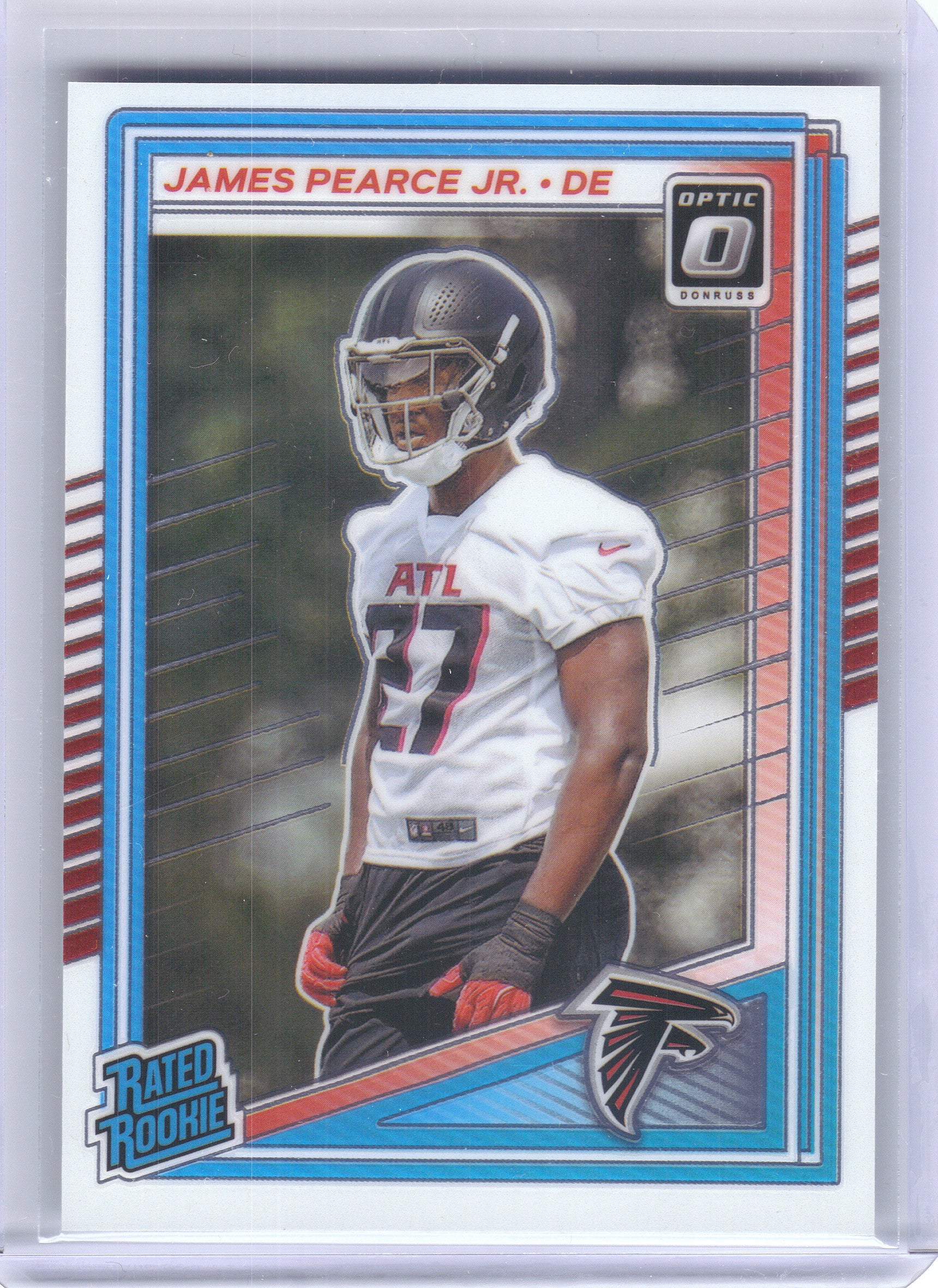 2025 Donruss #363 James Pearce Jr. Optic Rated Rookies Preview Red Pandora Atlanta Falcons Rookie