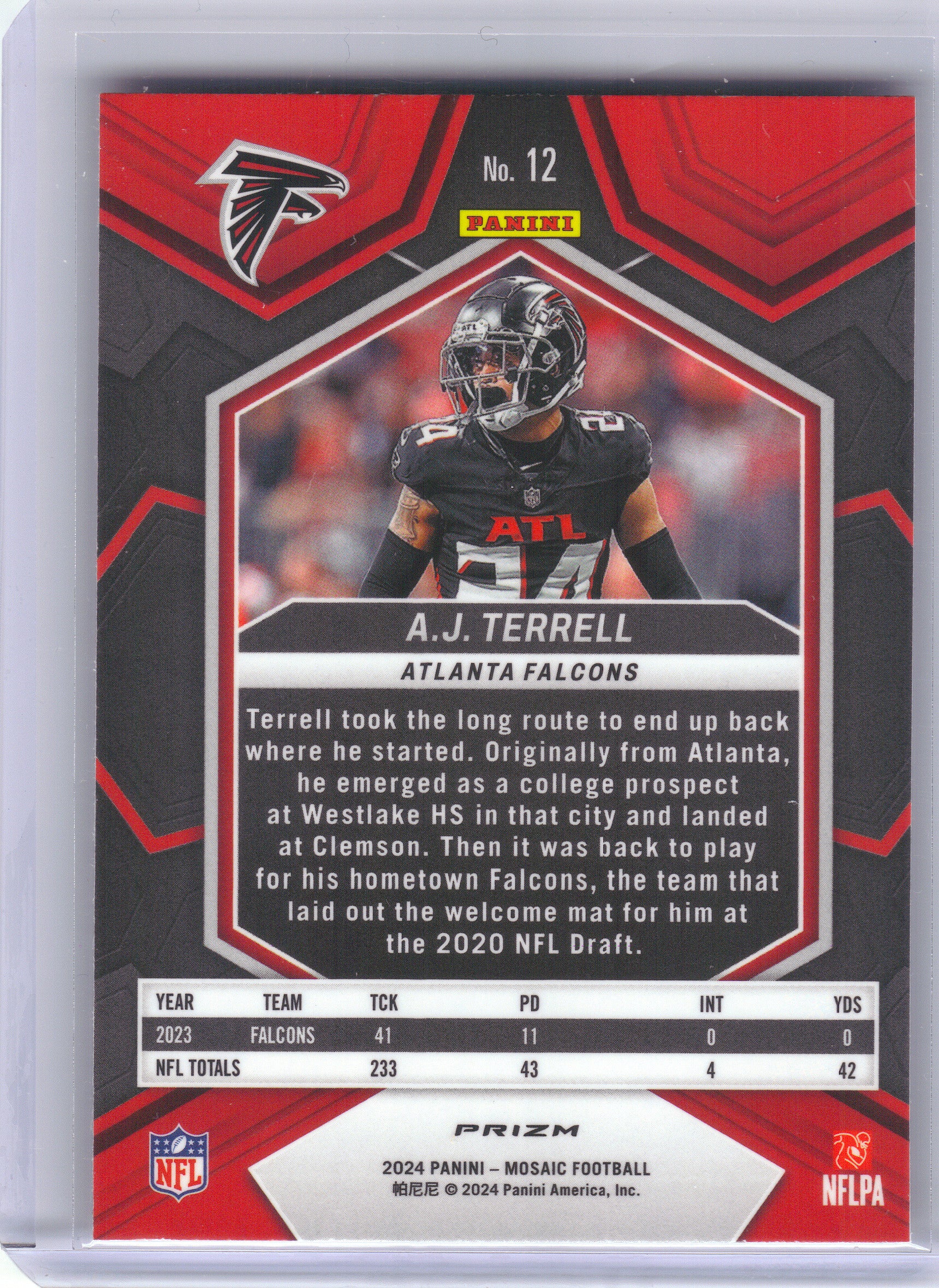 2024 Panini Mosaic #12 A.J. Terrell Mosaic Camo Pink Atlanta Falcons