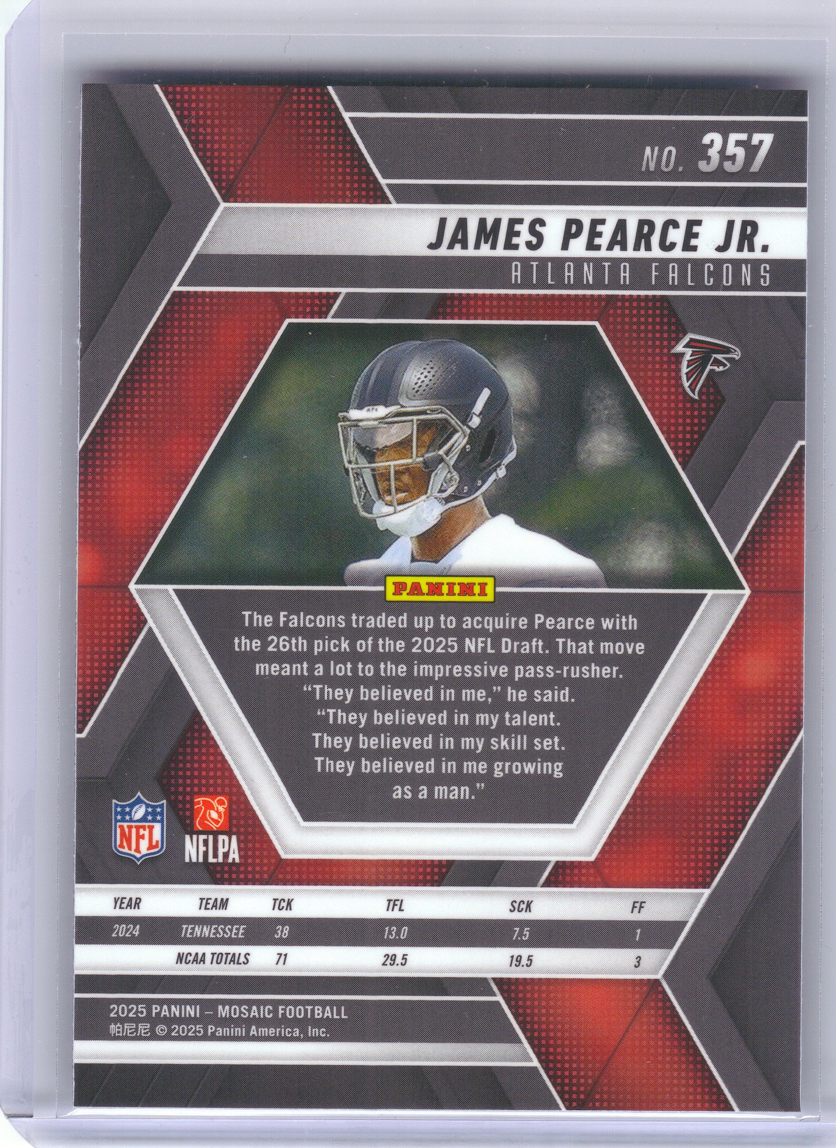 2025 Panini Mosaic #357 James Pearce Jr. Atlanta Falcons Rookie