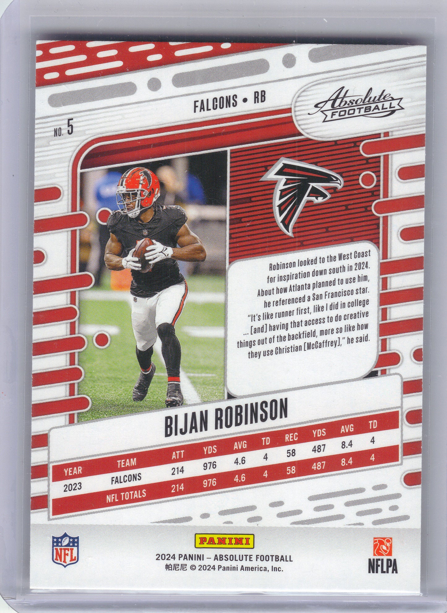 2024 Panini Absolute #5 Bijan Robinson Red and Blue Atlanta Falcons