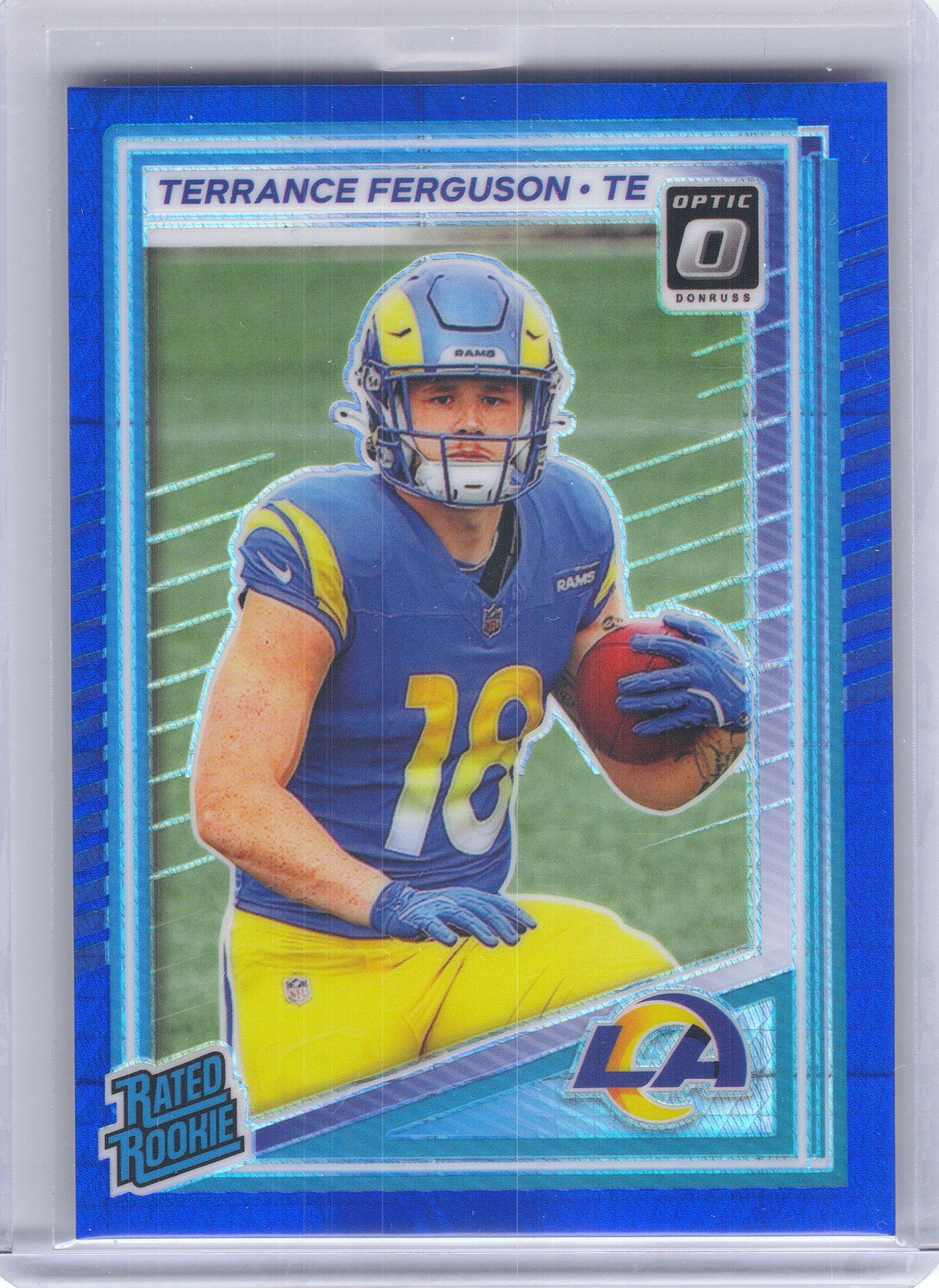 2025 Donruss Optic #244 Terrance Ferguson Blue Hyper Los Angeles Rams Rookie
