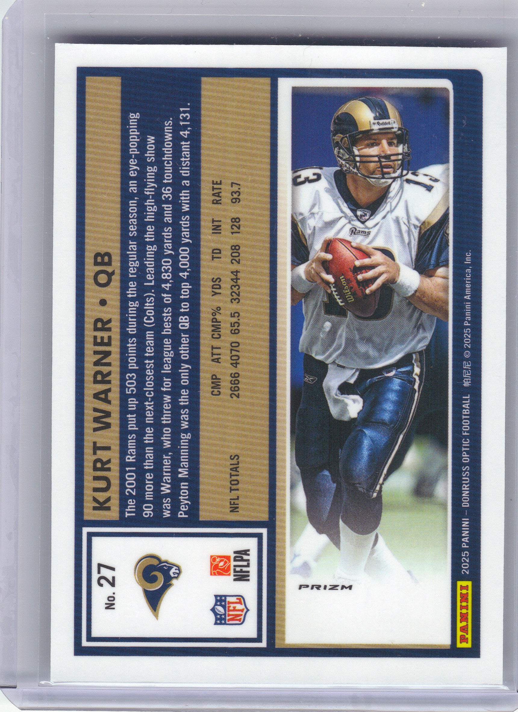 2025 Donruss Optic #27 Kurt Warner Holo St. Louis Rams