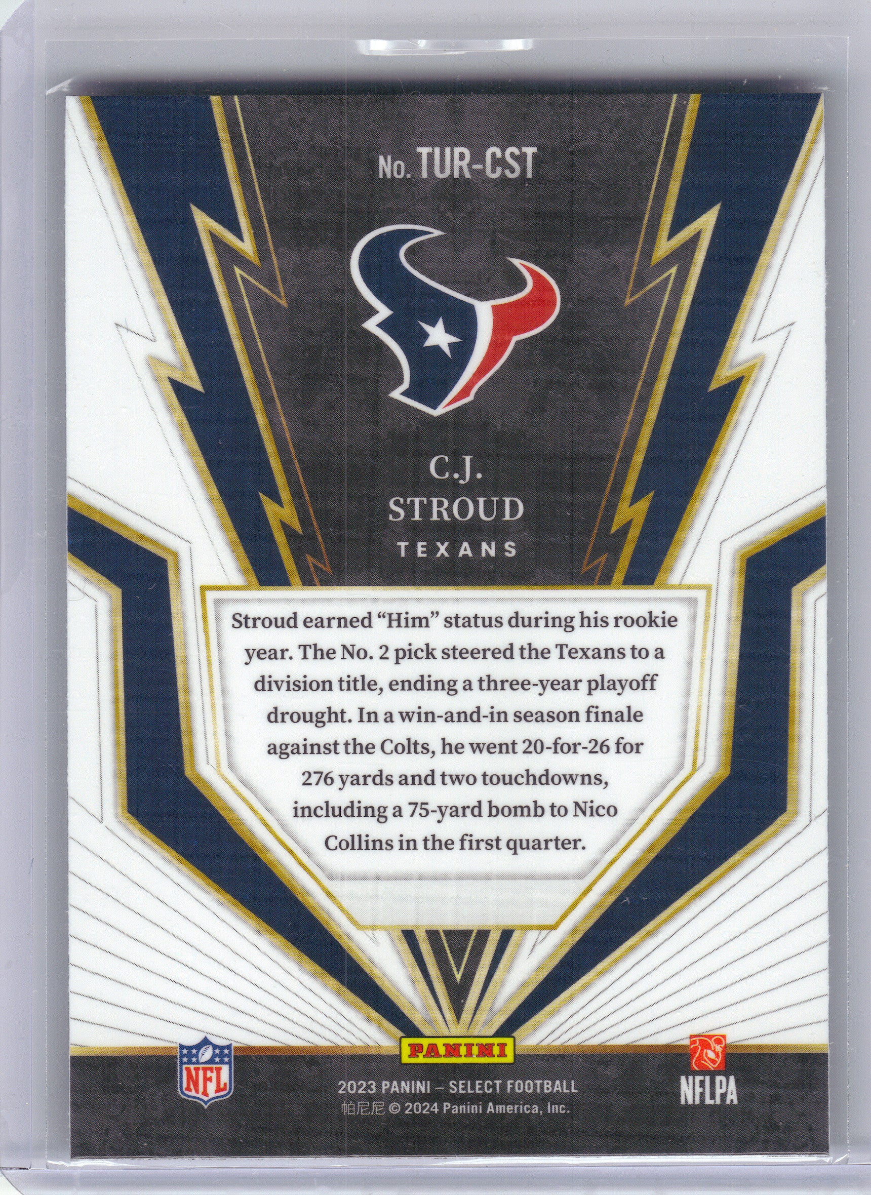 2023 Panini Select #TUR-CST C.J. Stroud Turbocharged Houston Texans