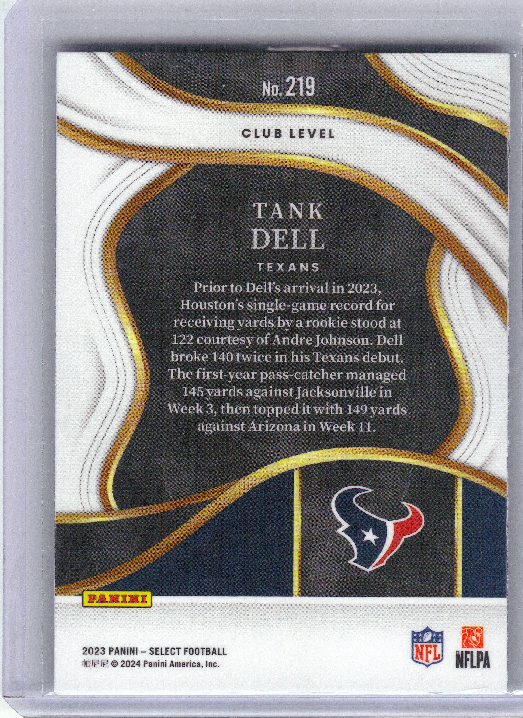 2023 Panini Select #219 Tank Dell Houston Texans Rookie