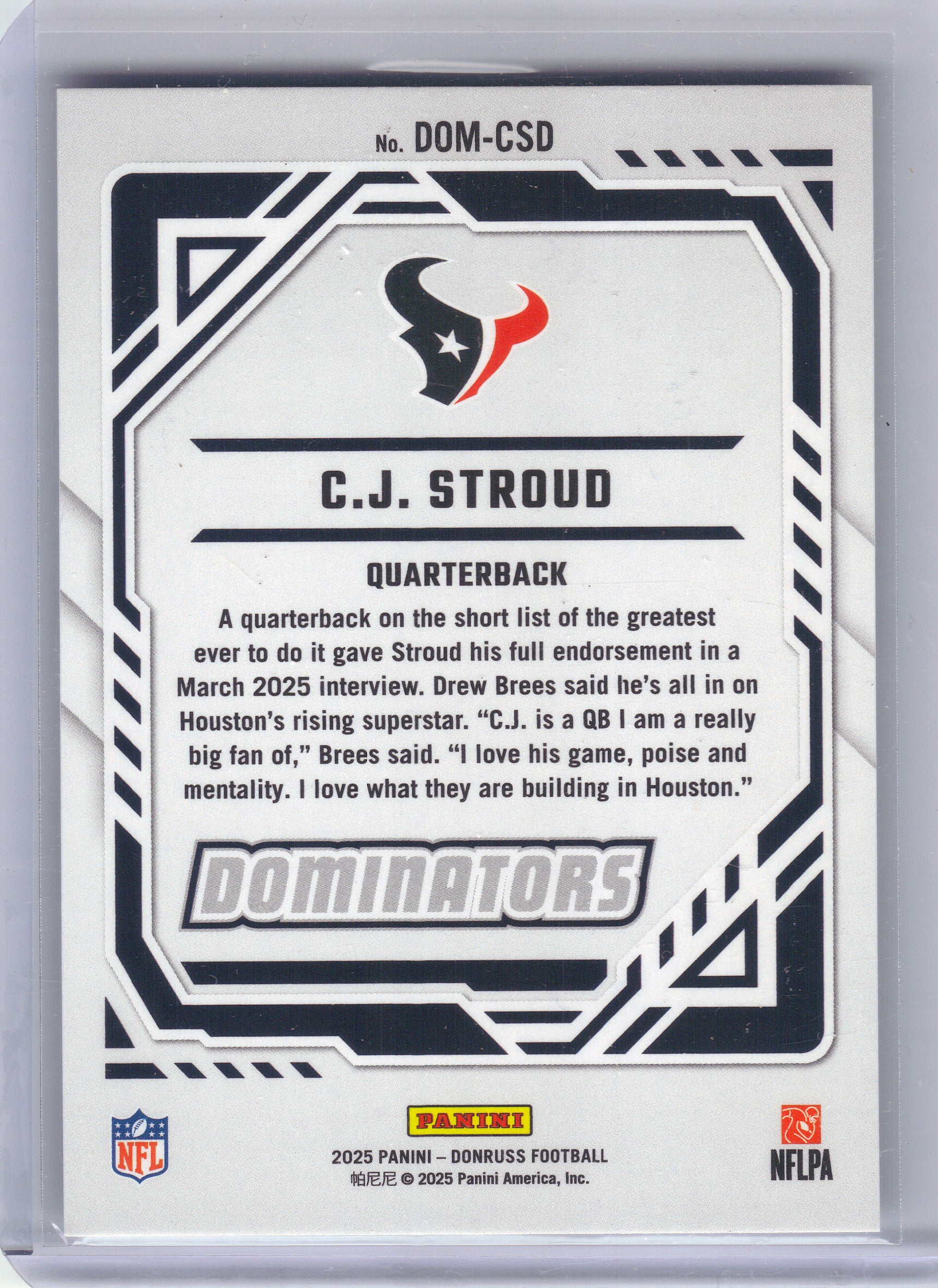 2025 Donruss #DOM-CSD C.J. Stroud Dominators Houston Texans
