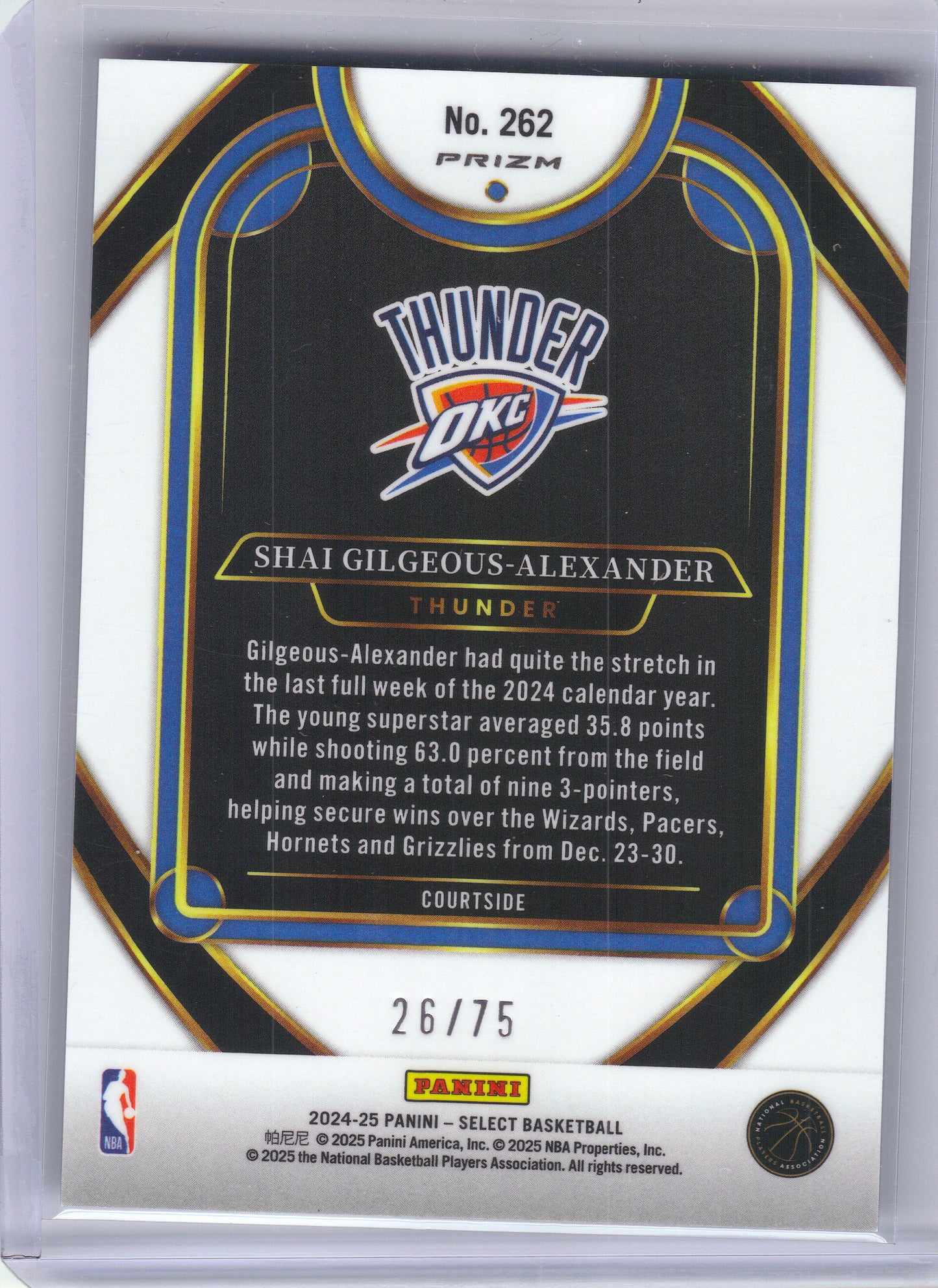 2024-25 Panini Select #262 Shai Gilgeous-Alexander Blue (Retail) Oklahoma City Thunder