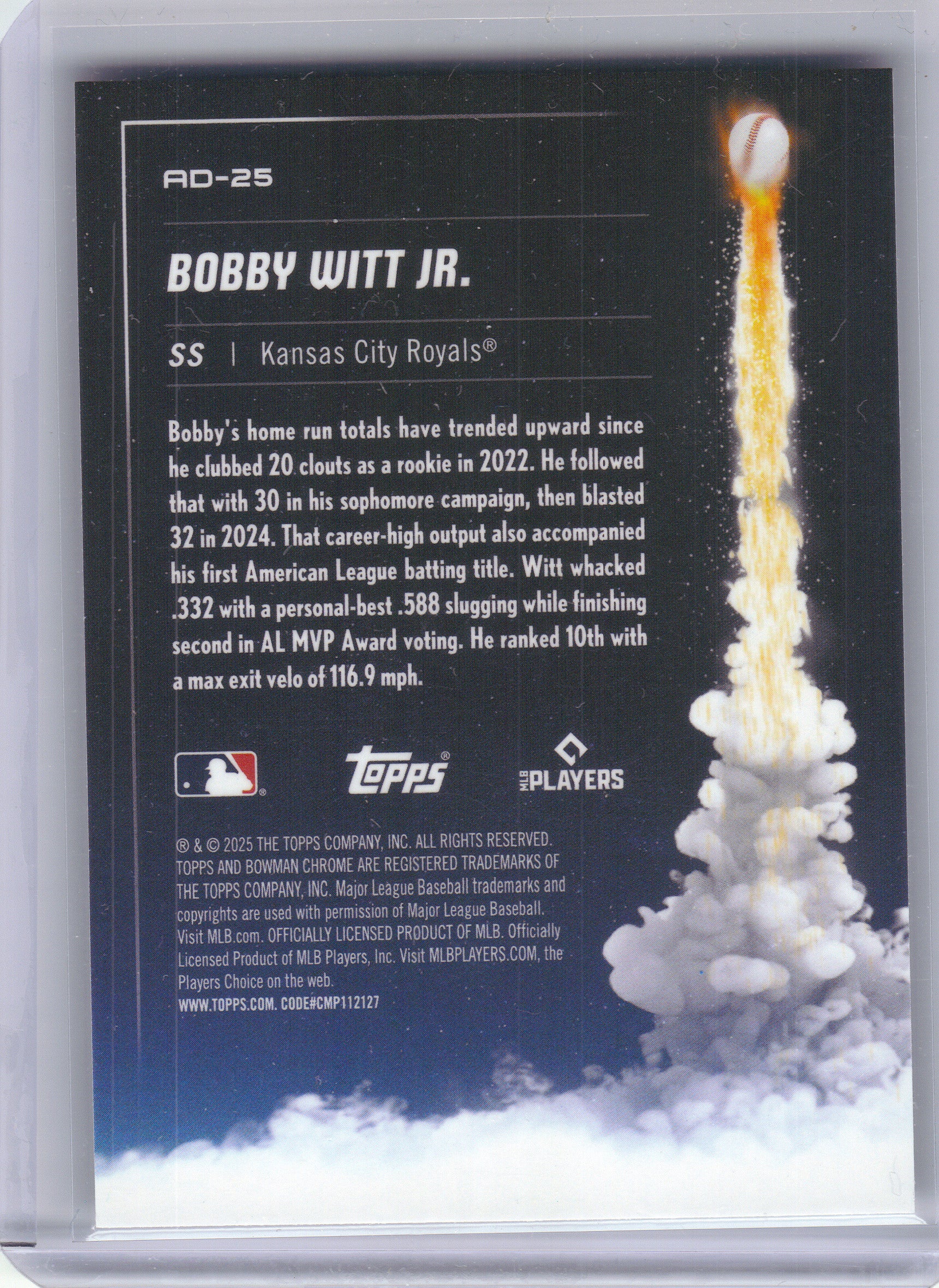 2025 Bowman Chrome #AD-25 Bobby Witt Jr. Adios Kansas City Royals