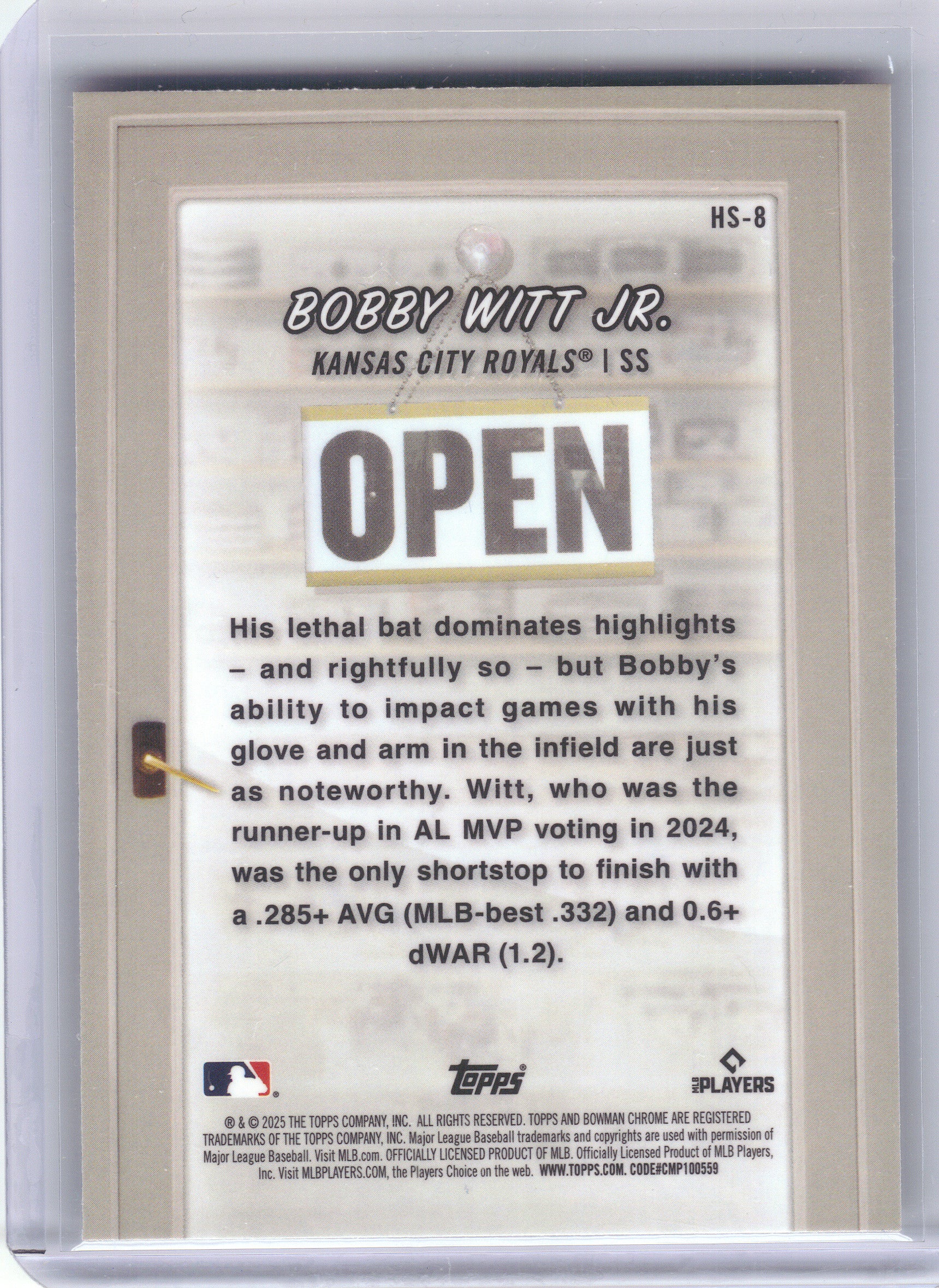 2025 Bowman #HS-8 Bobby Witt Jr. Hobby Stars Kansas City Royals