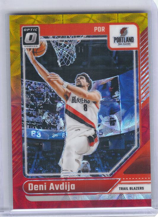 2024-25 Donruss Optic #27 Deni Avdija Red and Gold International #/99 Portland Trail Blazers SN