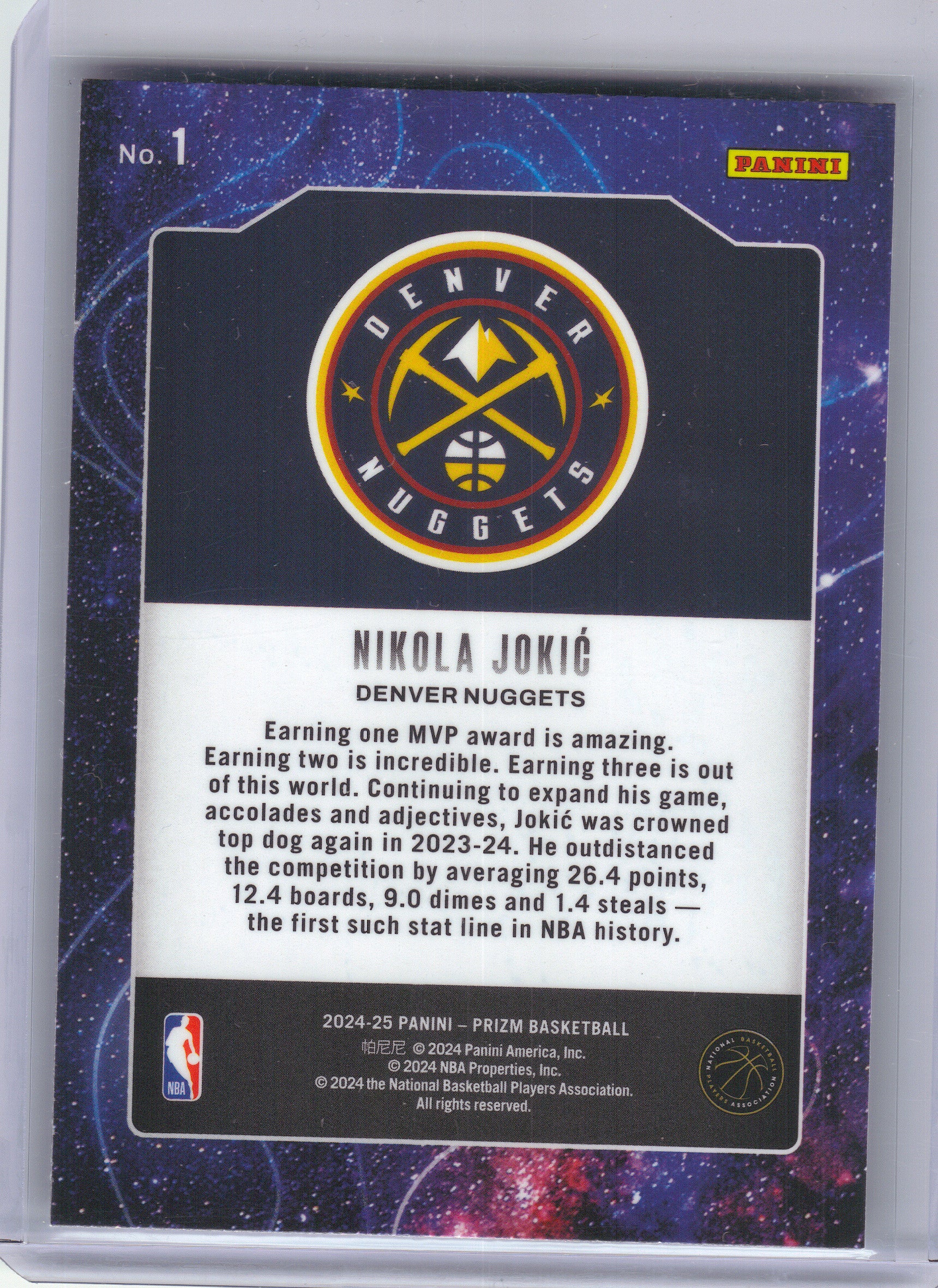 2024-25 Panini Prizm #1 Nikola Jokic Deep Space Denver Nuggets