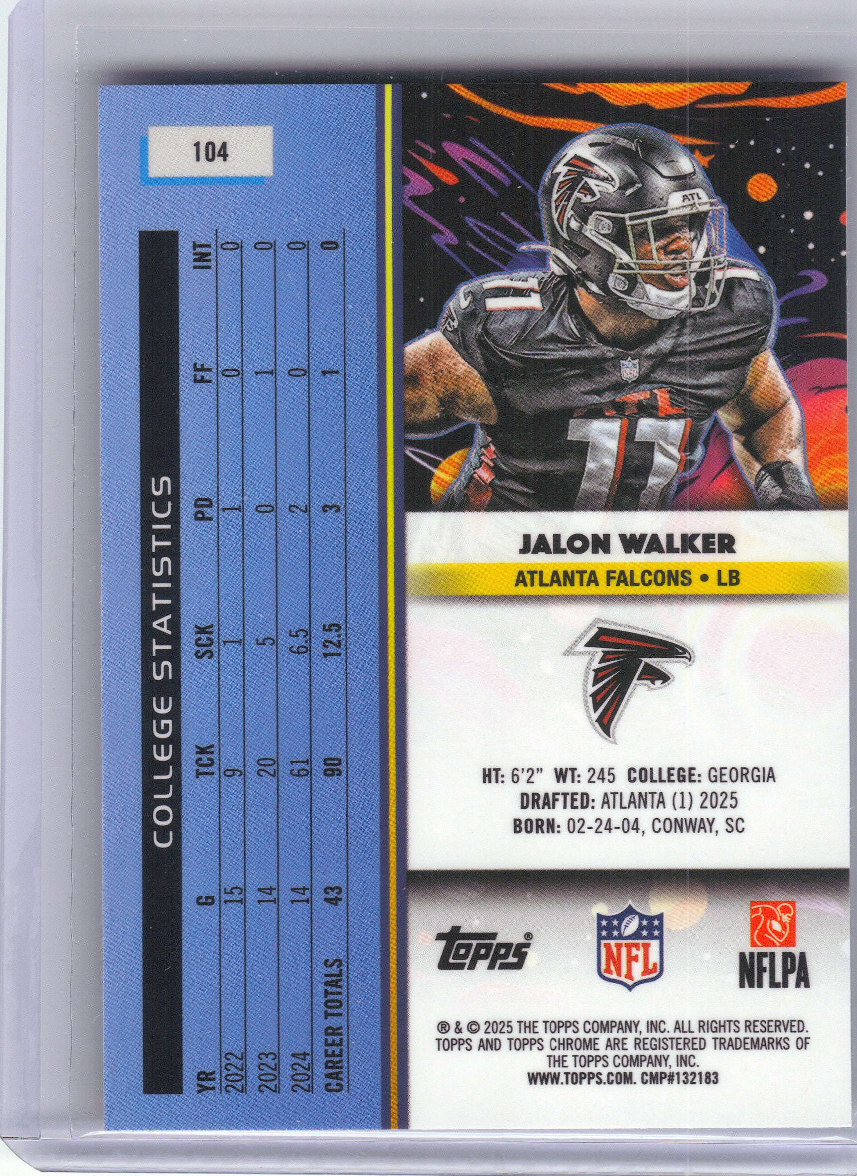 2025 Topps Chrome Cosmic #104 Jalon Walker Atlanta Falcons Rookie