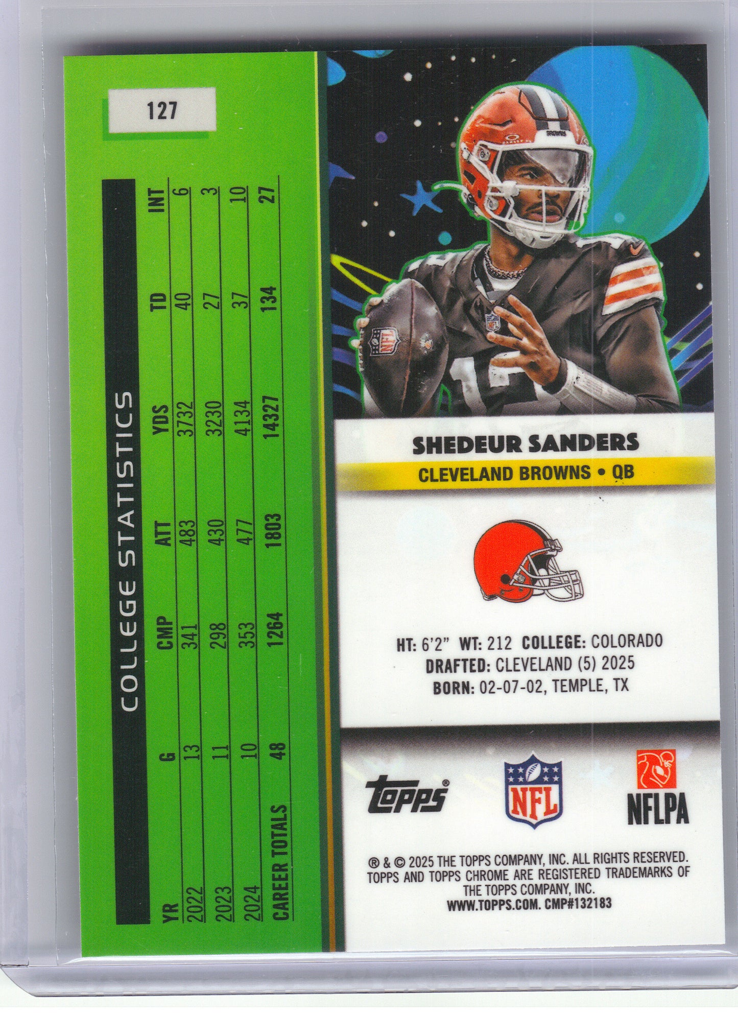 2025 Topps Chrome Cosmic #127 Shedeur Sanders Cleveland Browns Rookie
