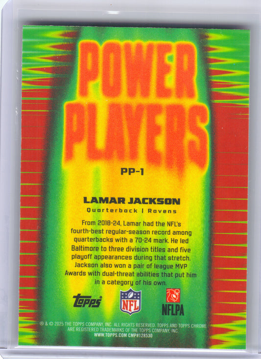 2025 Topps Chrome #PP-1 Lamar Jackson Power Players X-Fractor Baltimore Ravens