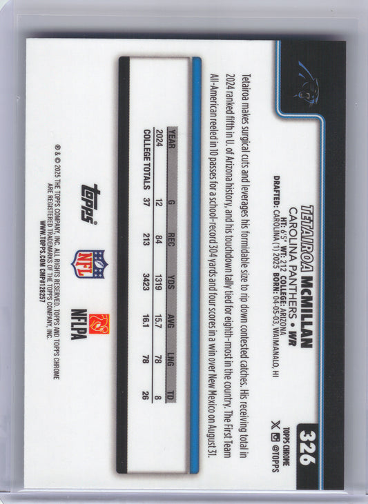 2025 Topps Chrome #326 Tetairoa McMillan X-Fractor Carolina Panthers Rookie